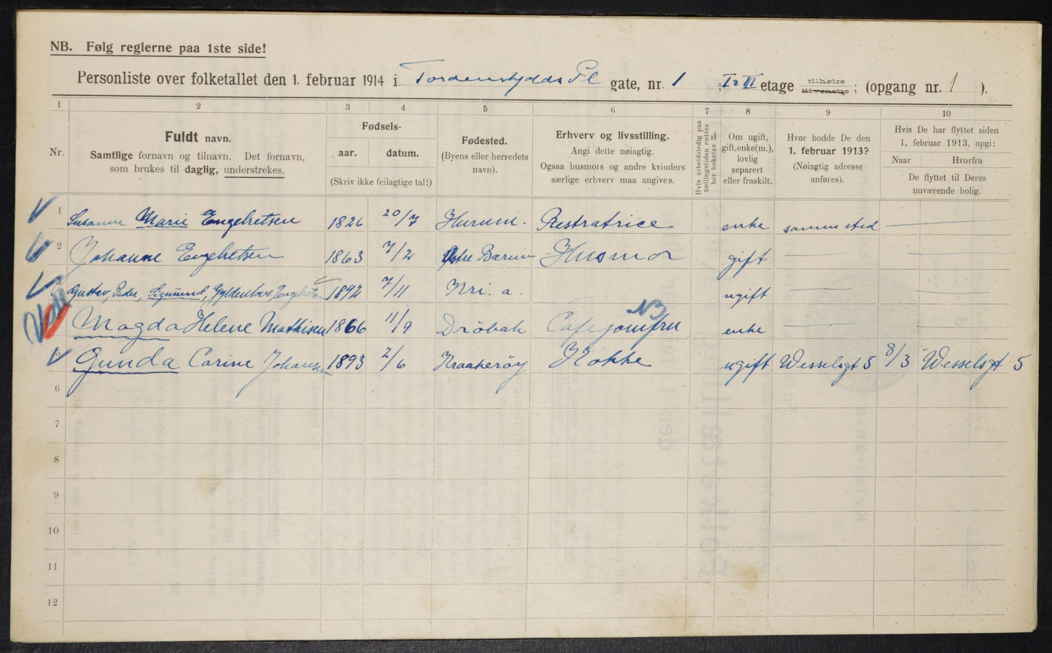 OBA, Kommunal folketelling 1.2.1914 for Kristiania, 1914, s. 114663