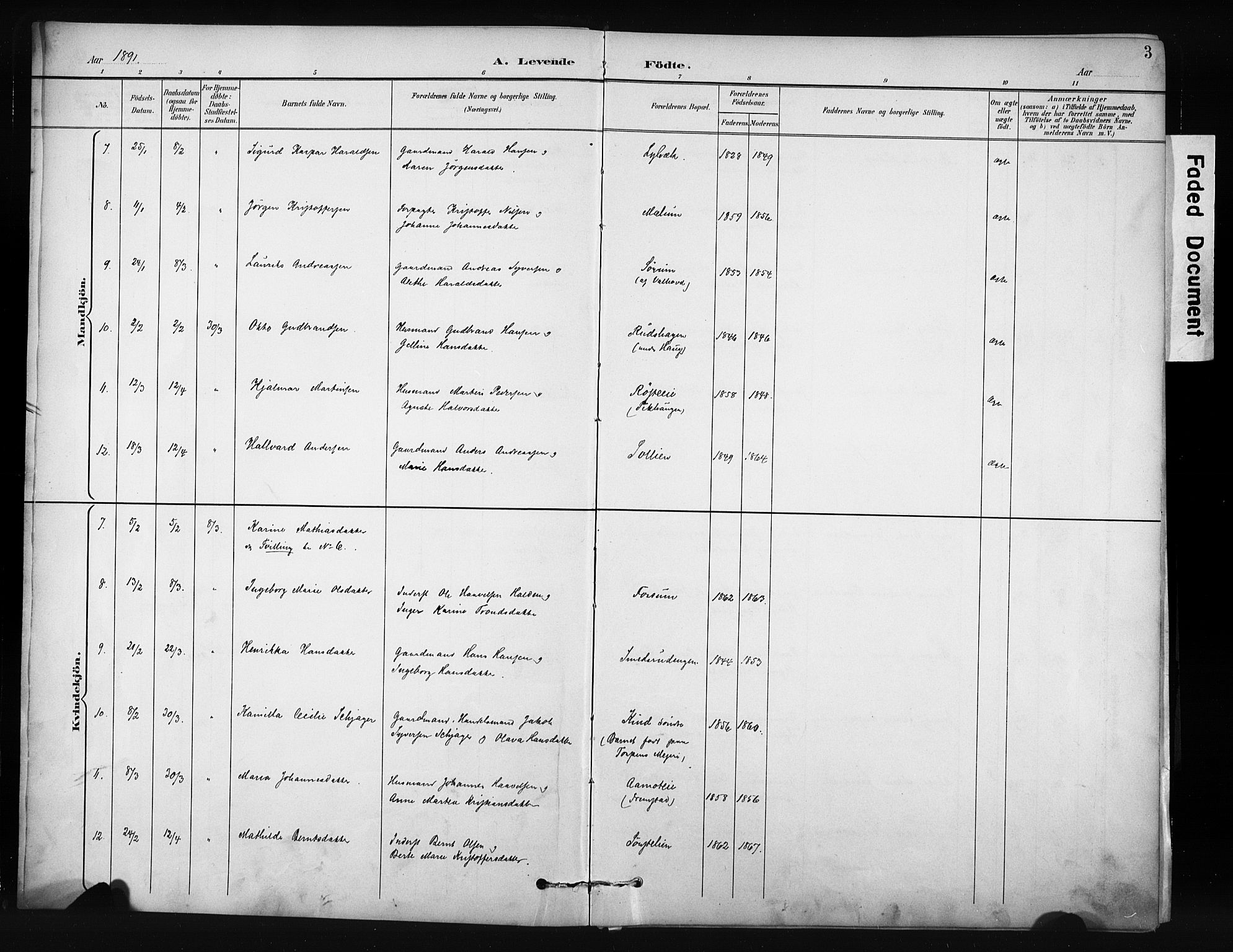 Nordre Land prestekontor, AV/SAH-PREST-124/H/Ha/Hab/L0012: Klokkerbok nr. 12, 1891-1909, s. 3