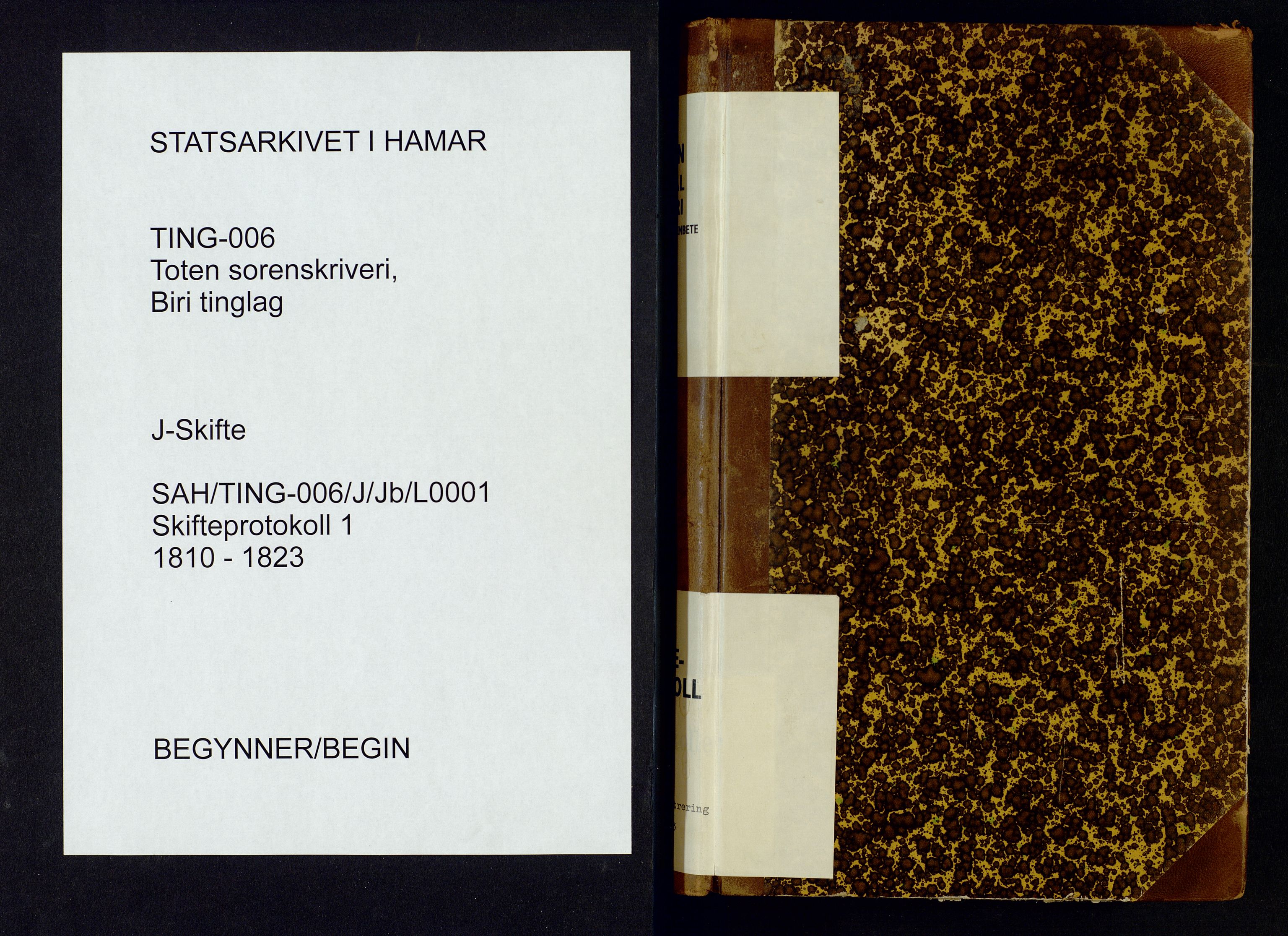 Toten tingrett, AV/SAH-TING-006/J/Jb/L0001: Skifte- og registreringsprotokoll - Biri, 1810-1823