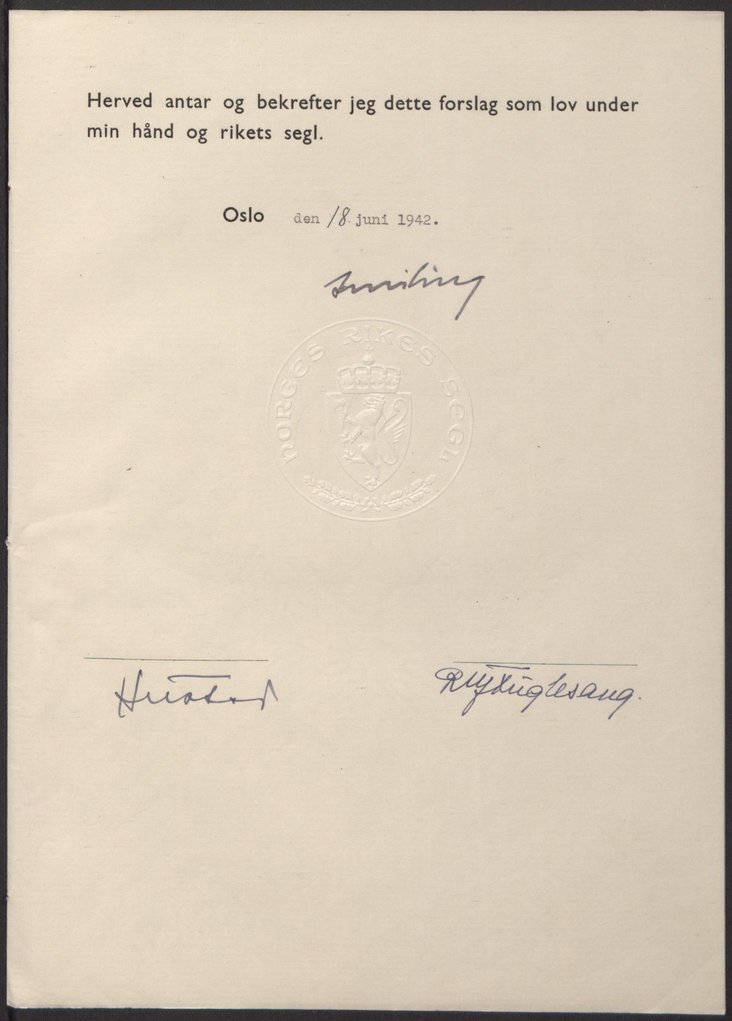 NS-administrasjonen 1940-1945 (Statsrådsekretariatet, de kommisariske statsråder mm), RA/S-4279/D/Db/L0098: Lover II, 1942, s. 99