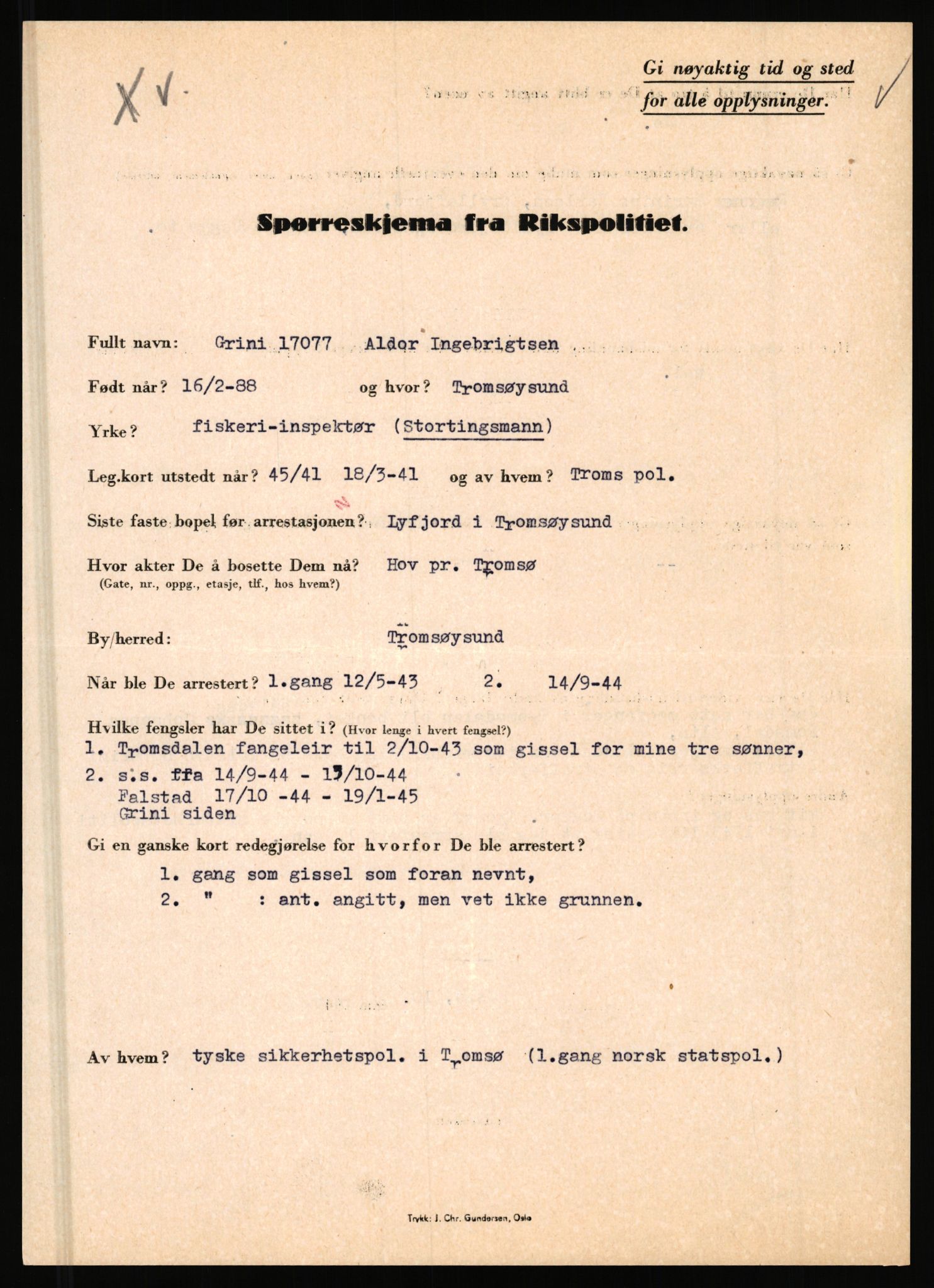 Rikspolitisjefen, AV/RA-S-1560/L/L0007: Heen, Erik C. - Iversen, Trygve, 1940-1945, s. 1099