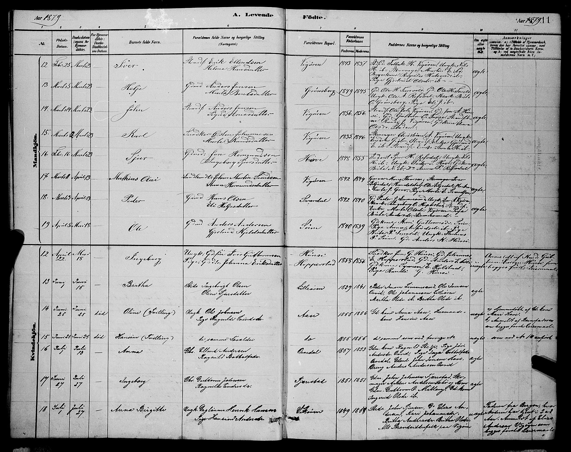 Vik sokneprestembete, AV/SAB-A-81501/H/Hab/Haba/L0003: Klokkerbok nr. A 3, 1878-1894, s. 11