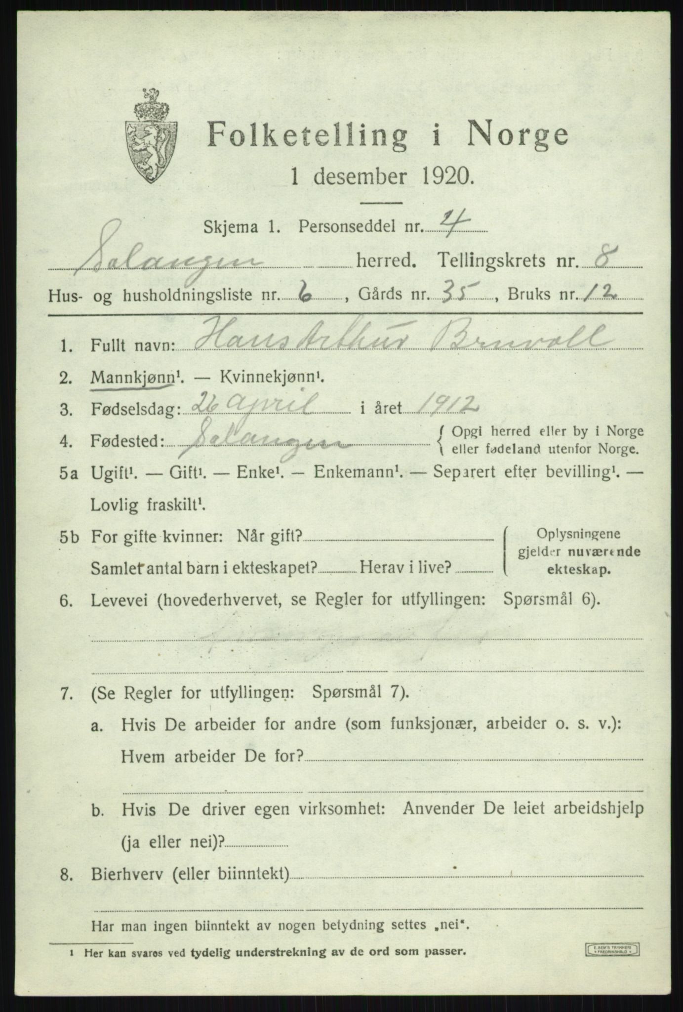 SATØ, Folketelling 1920 for 1921 Salangen herred, 1920, s. 5266