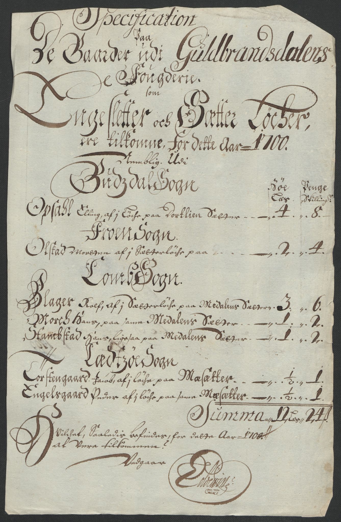 Rentekammeret inntil 1814, Reviderte regnskaper, Fogderegnskap, AV/RA-EA-4092/R17/L1173: Fogderegnskap Gudbrandsdal, 1700, s. 47