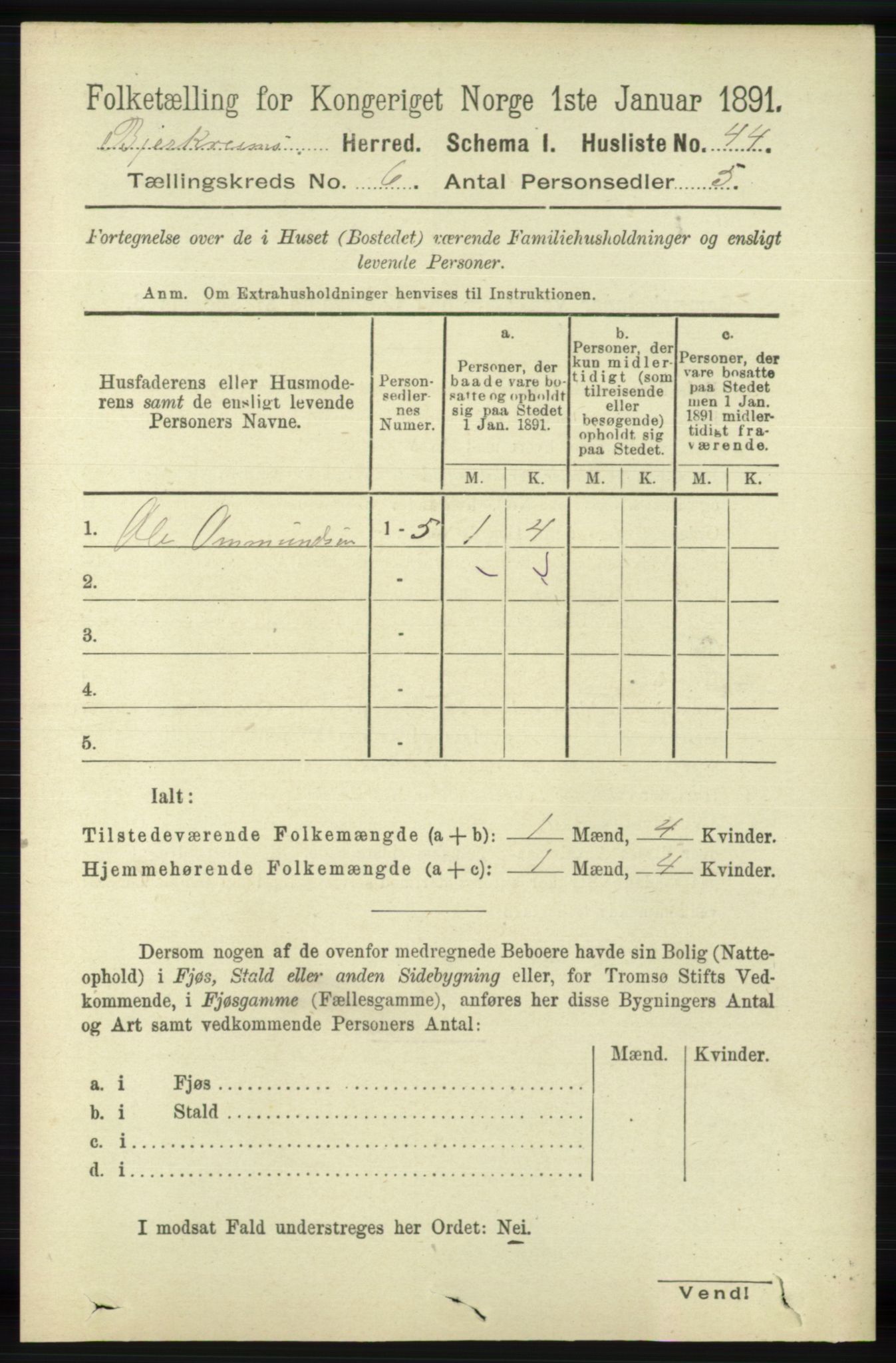 RA, Folketelling 1891 for 1114 Bjerkreim herred, 1891, s. 2045