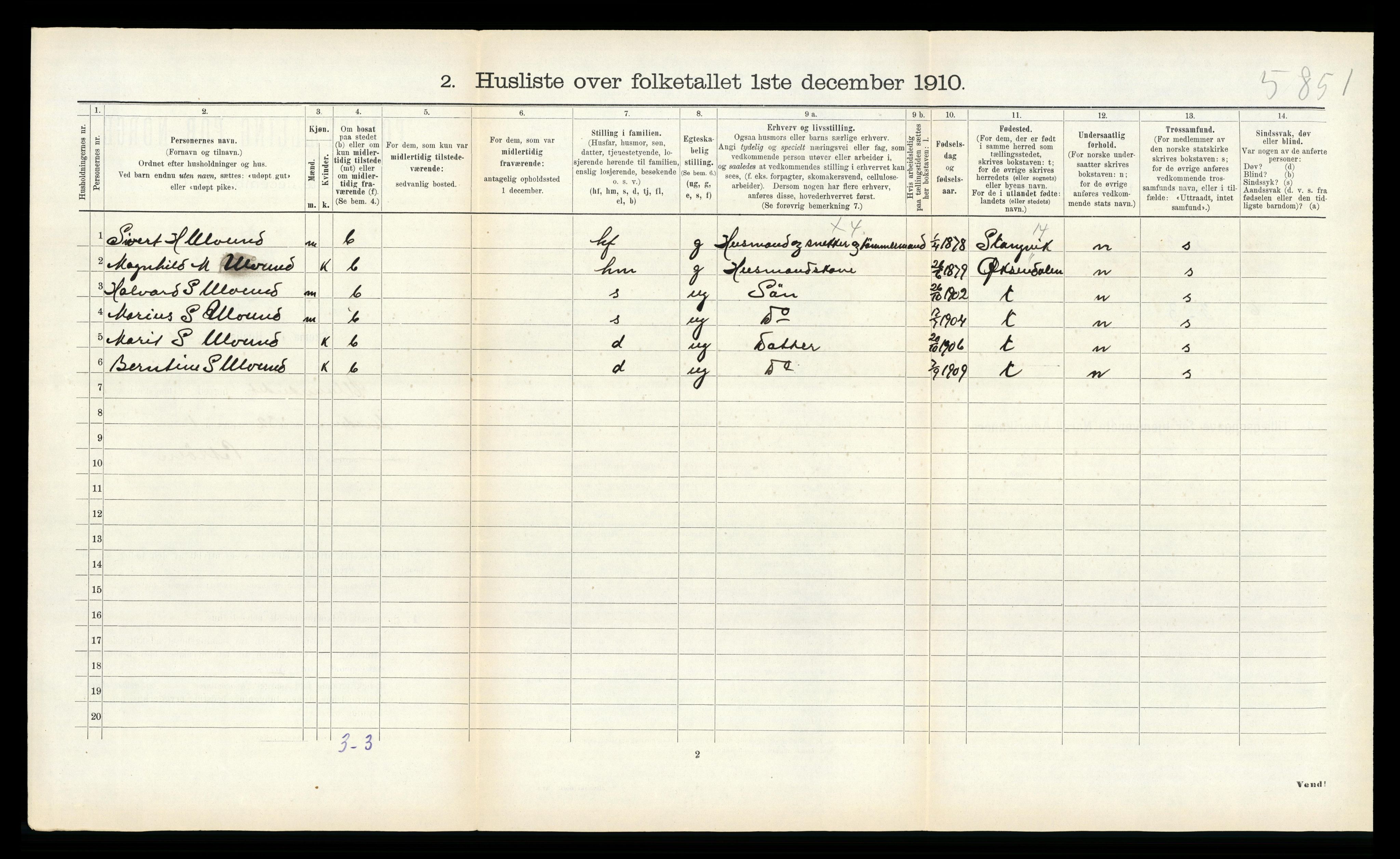 RA, Folketelling 1910 for 1562 Ålvundeid herred, 1910, s. 84