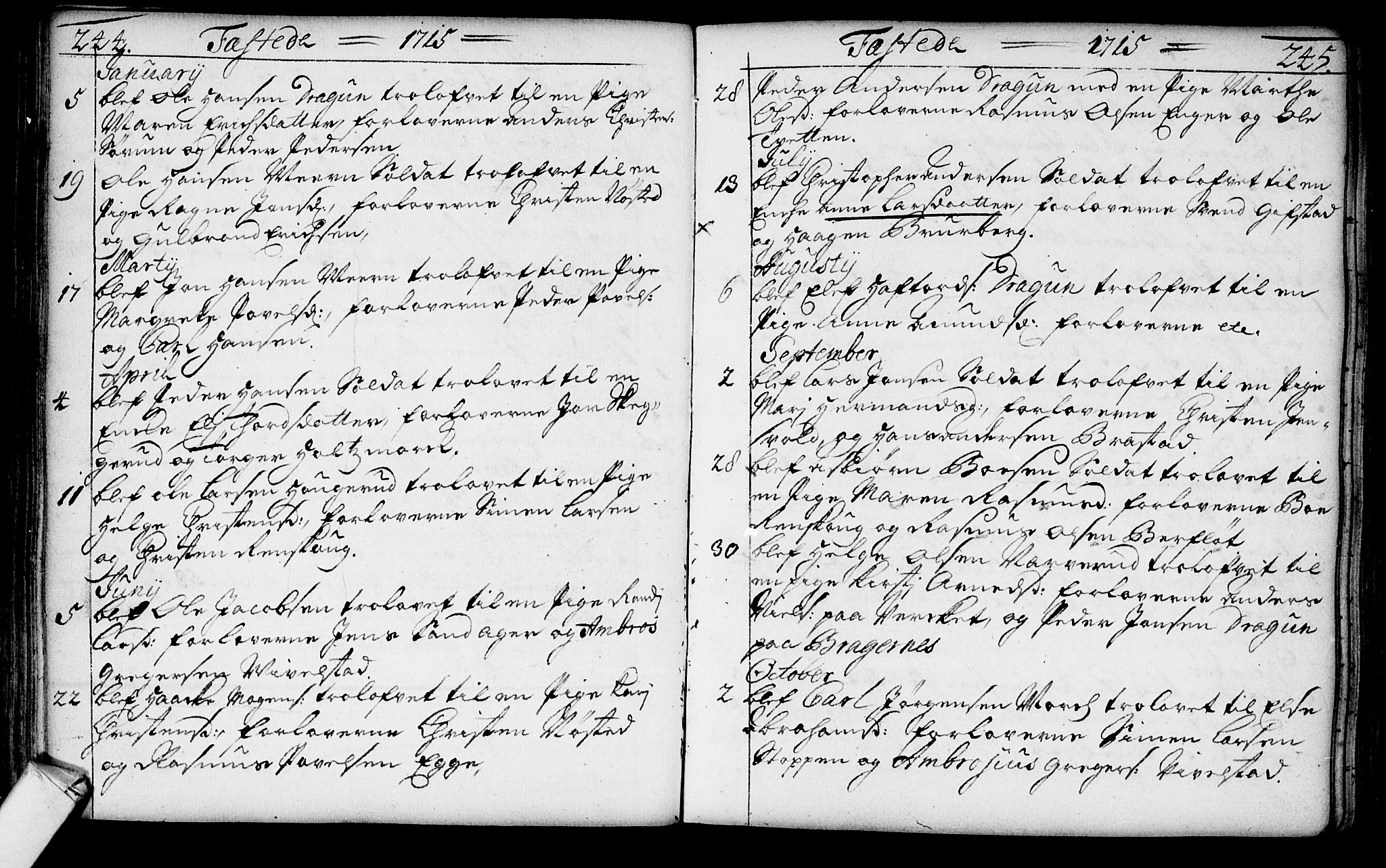 Lier kirkebøker, AV/SAKO-A-230/F/Fa/L0002: Ministerialbok nr. I 2, 1701-1726, s. 244-245
