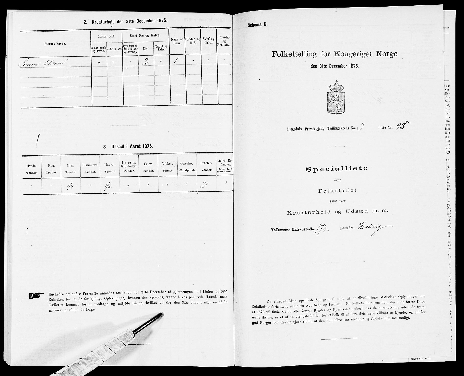 SAK, Folketelling 1875 for 1032P Lyngdal prestegjeld, 1875, s. 668