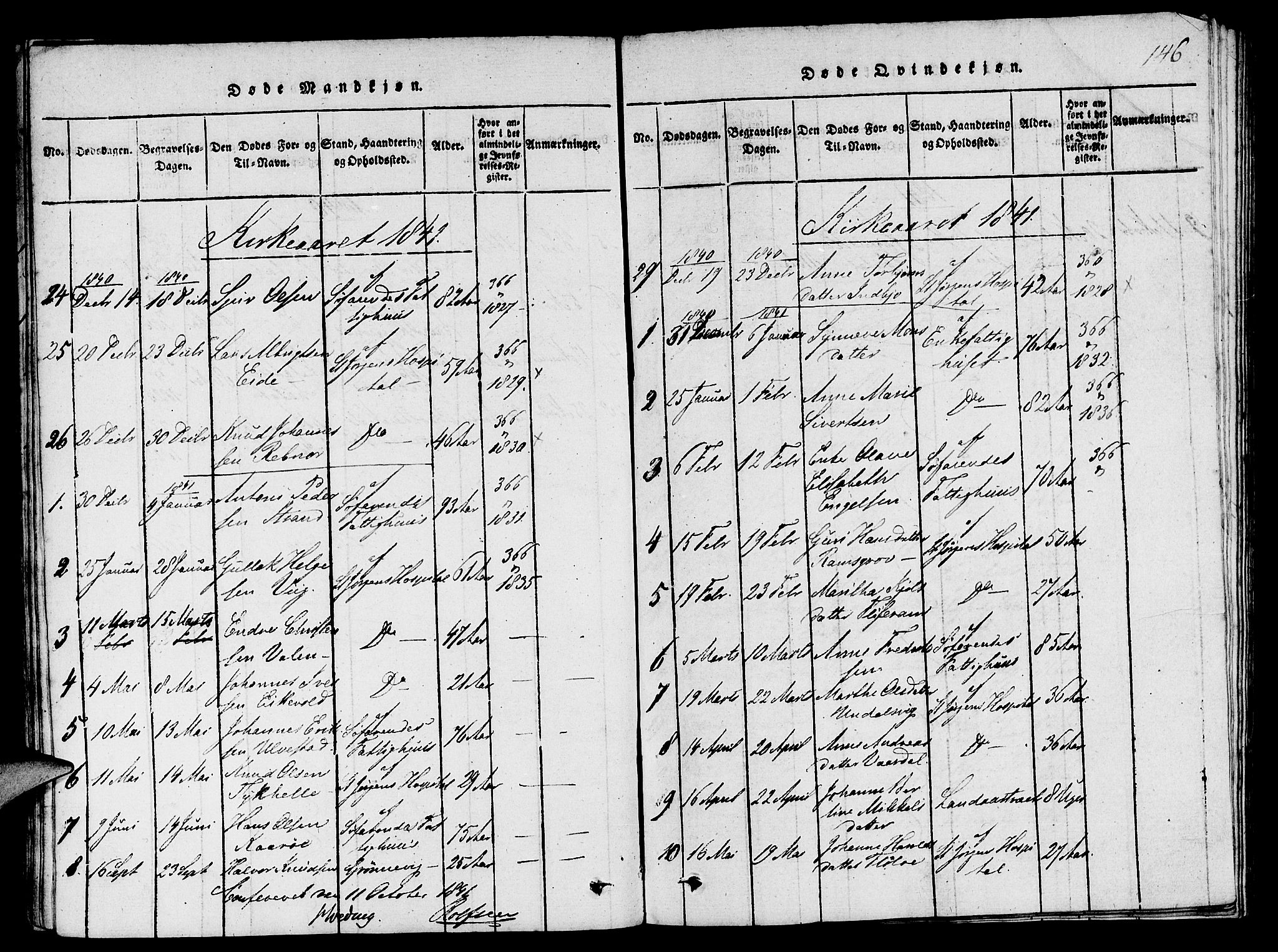 St. Jørgens hospital og Årstad sokneprestembete, AV/SAB-A-99934: Klokkerbok nr. A 1, 1816-1843, s. 146