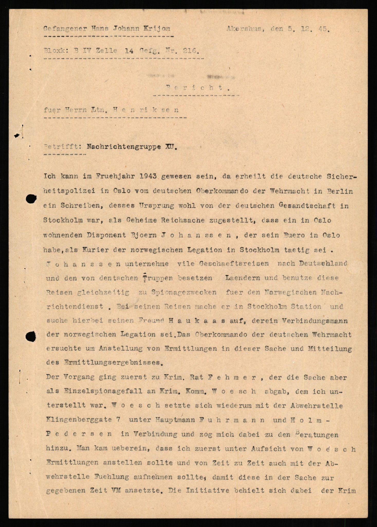 Forsvaret, Forsvarets overkommando II, AV/RA-RAFA-3915/D/Db/L0018: CI Questionaires. Tyske okkupasjonsstyrker i Norge. Tyskere., 1945-1946, s. 209