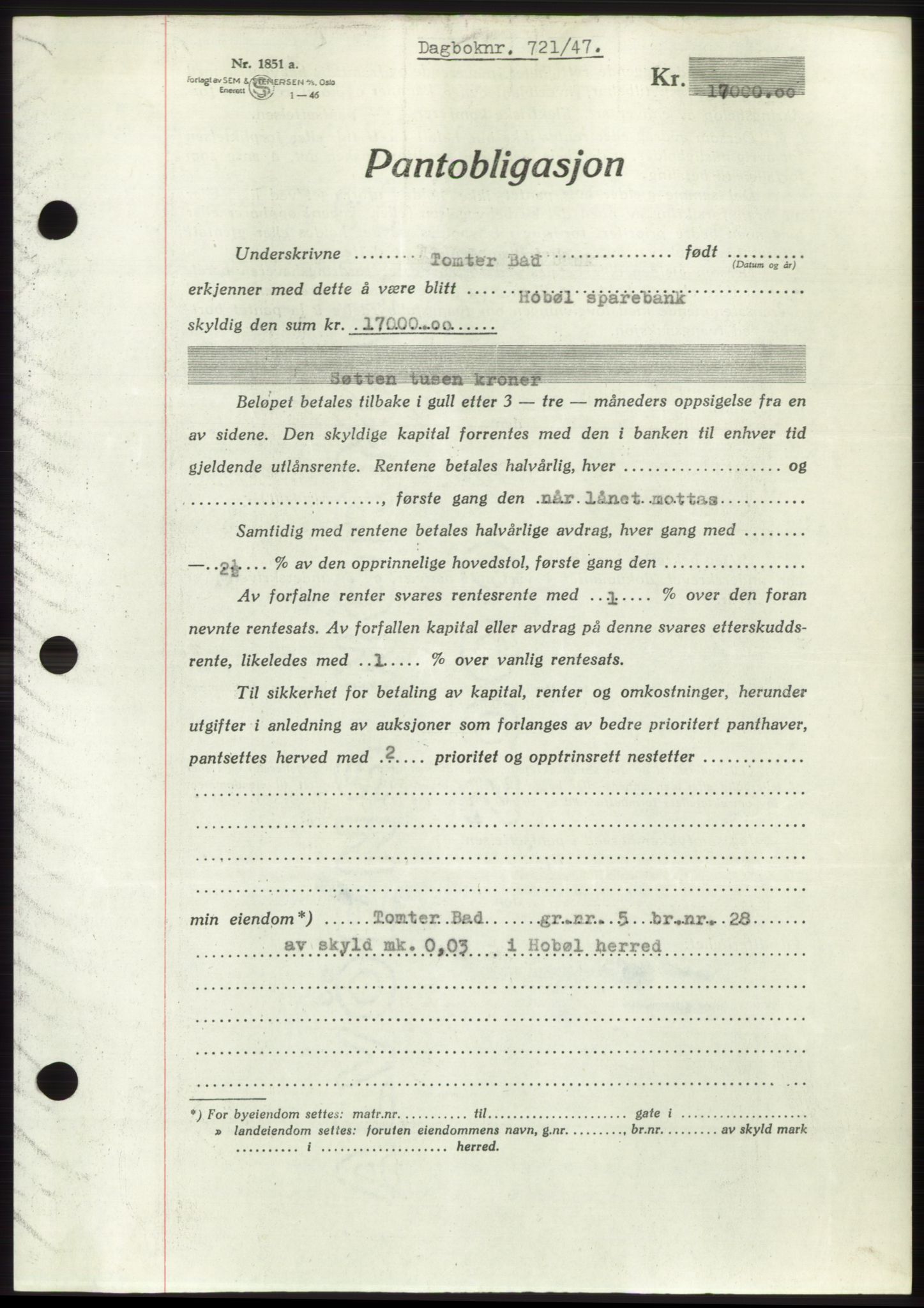 Moss sorenskriveri, SAO/A-10168: Pantebok nr. B16, 1946-1947, Dagboknr: 721/1947