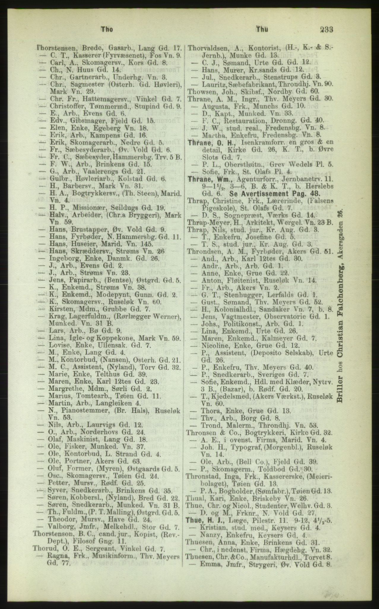 Kristiania/Oslo adressebok, PUBL/-, 1883, s. 233