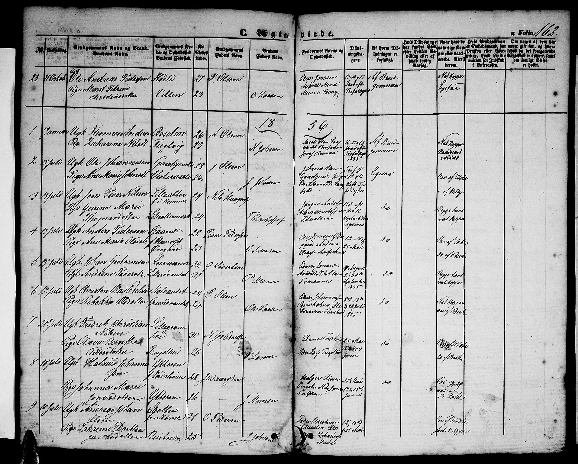Ministerialprotokoller, klokkerbøker og fødselsregistre - Nordland, AV/SAT-A-1459/827/L0414: Klokkerbok nr. 827C03, 1853-1865, s. 162