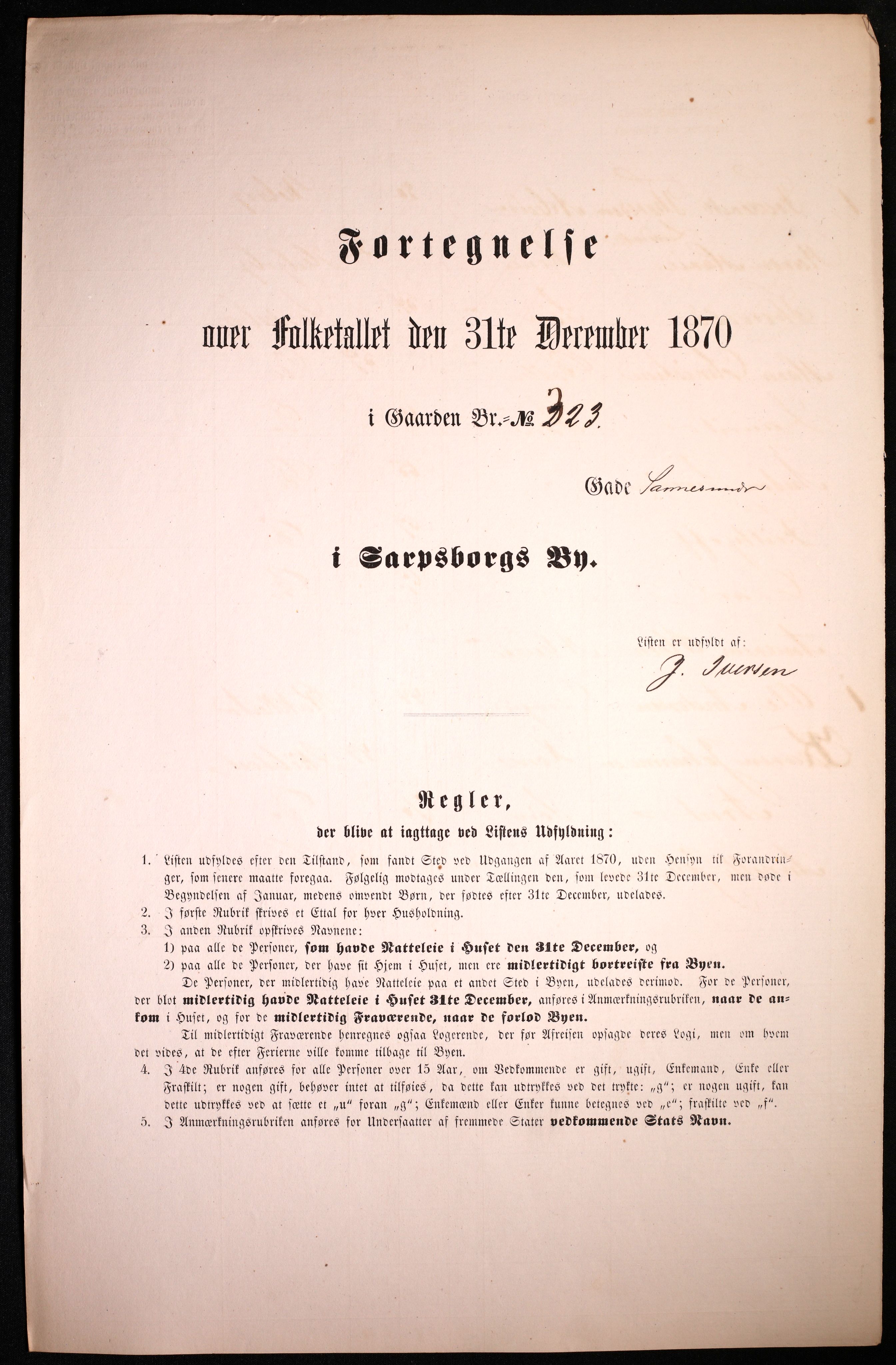 RA, Folketelling 1870 for 0102 Sarpsborg kjøpstad, 1870, s. 265