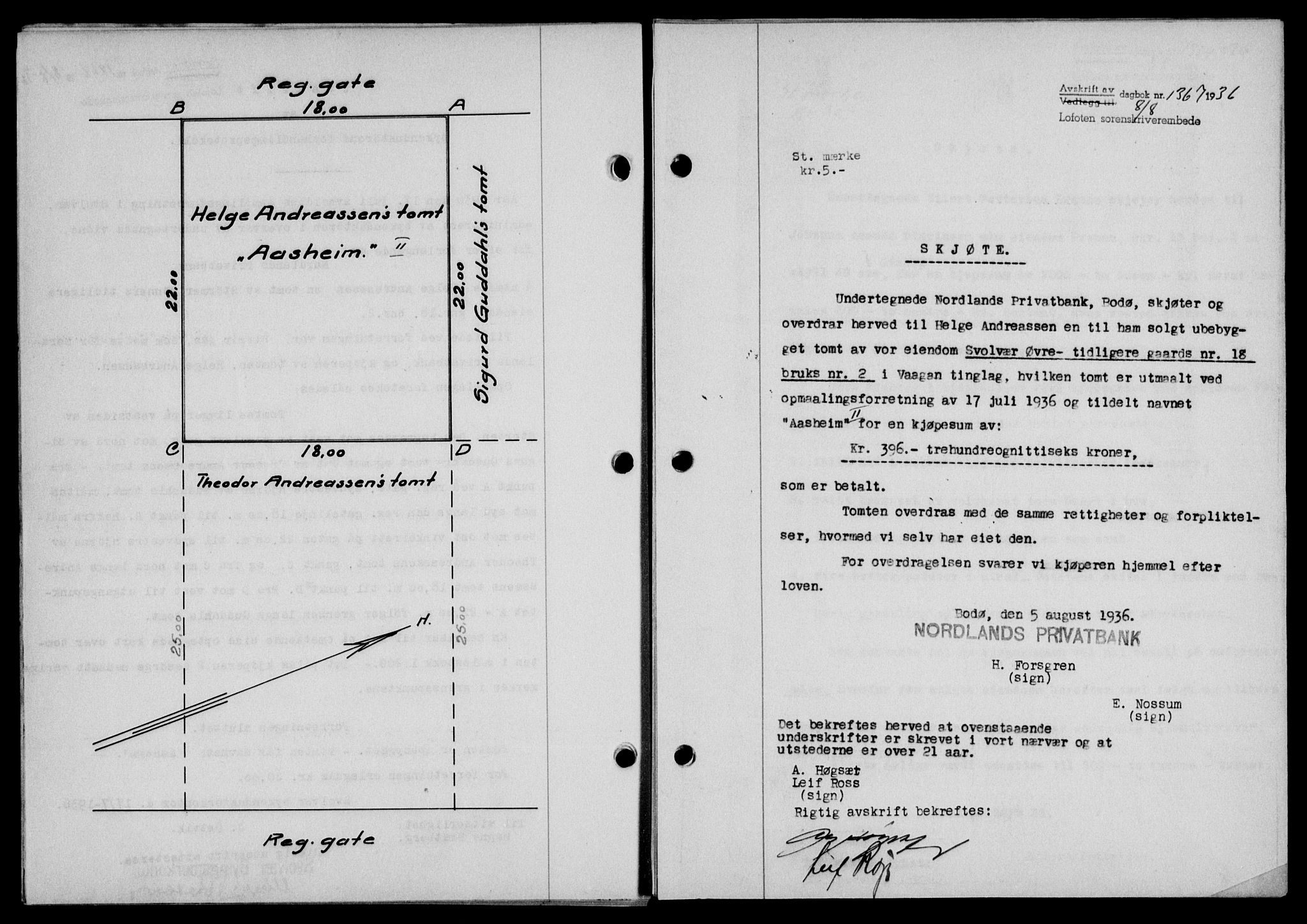 Lofoten sorenskriveri, SAT/A-0017/1/2/2C/L0001a: Pantebok nr. 1a, 1936-1937, Dagboknr: 1367/1936
