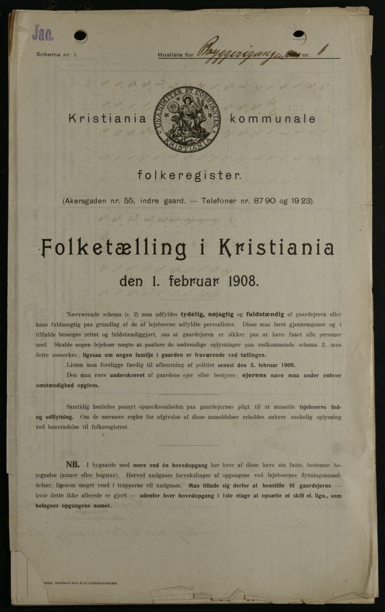 OBA, Kommunal folketelling 1.2.1908 for Kristiania kjøpstad, 1908, s. 9515