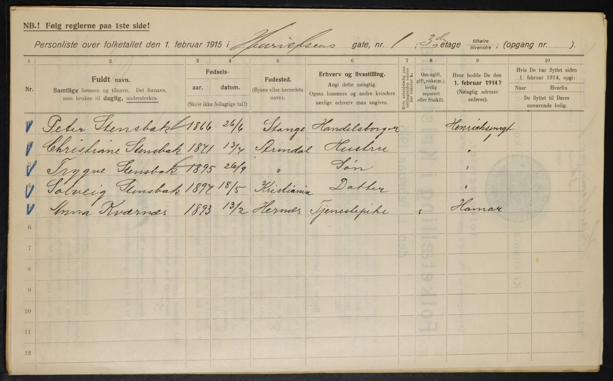 OBA, Kommunal folketelling 1.2.1915 for Kristiania, 1915, s. 38075