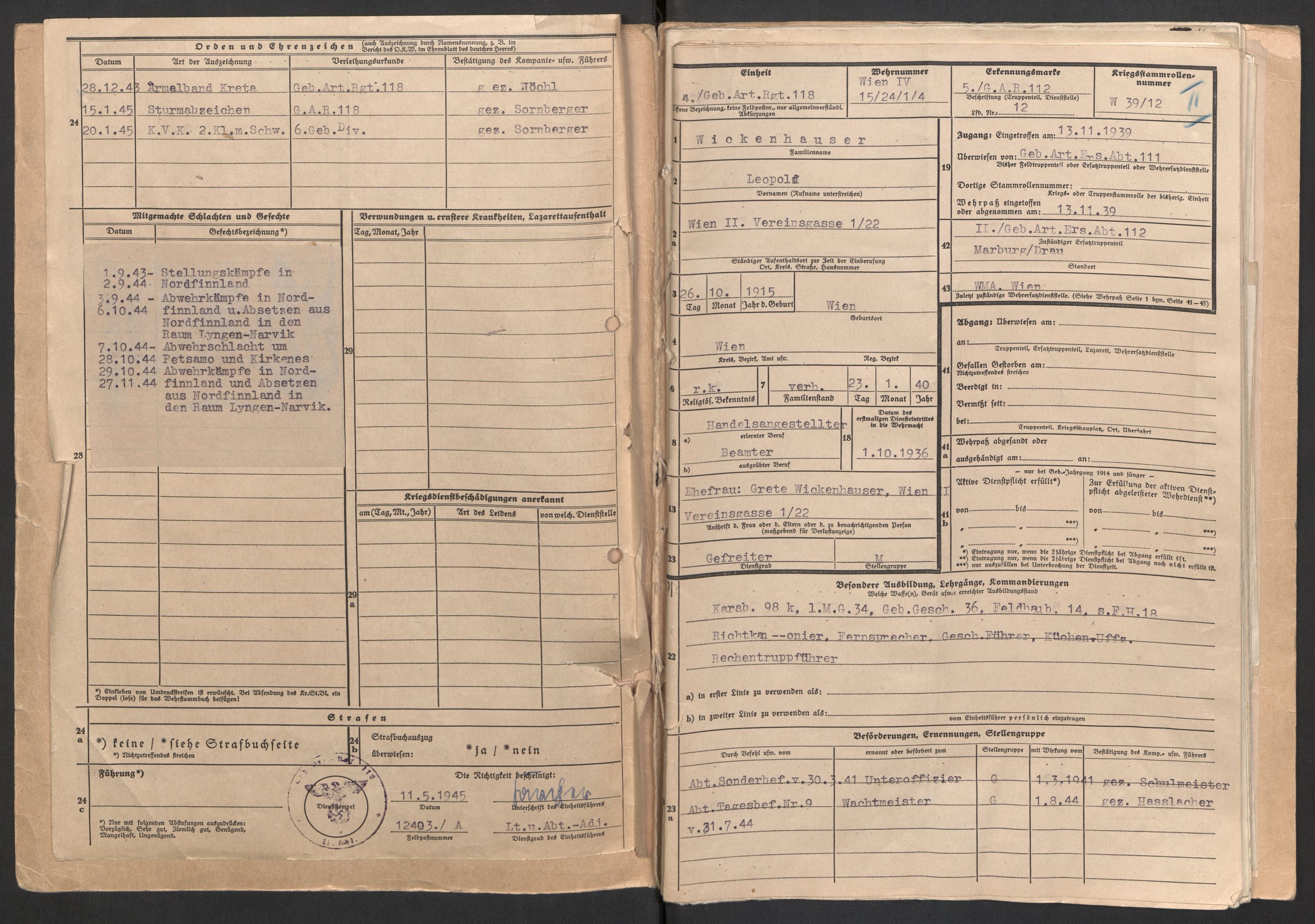 Deutscher Oberbefehlshaber Norwegen (DOBN), AV/RA-RAFA-2197/D/Do/L0235/0007: DBT Abt. III / Domsdokumenter Gericht der 6. Gebirgs-Division - desserteringer 9. mai 1945, 1945