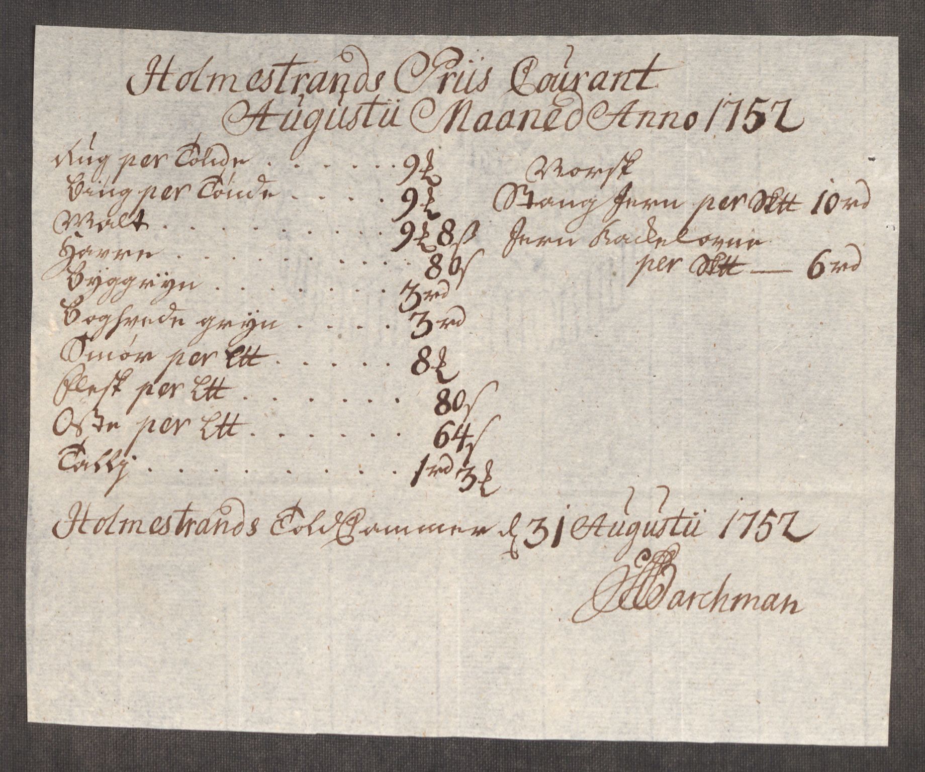 Rentekammeret inntil 1814, Realistisk ordnet avdeling, AV/RA-EA-4070/Oe/L0004: [Ø1]: Priskuranter, 1749-1752, s. 879