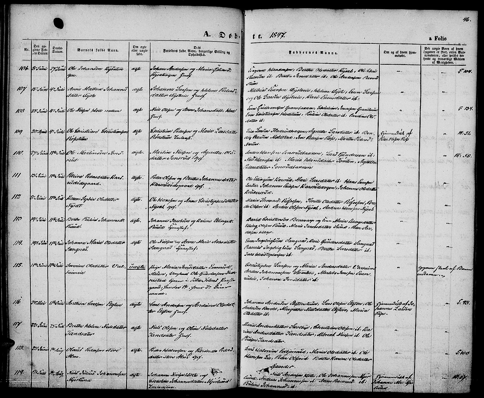 Vestre Toten prestekontor, AV/SAH-PREST-108/H/Ha/Haa/L0004: Ministerialbok nr. 4, 1844-1849, s. 46