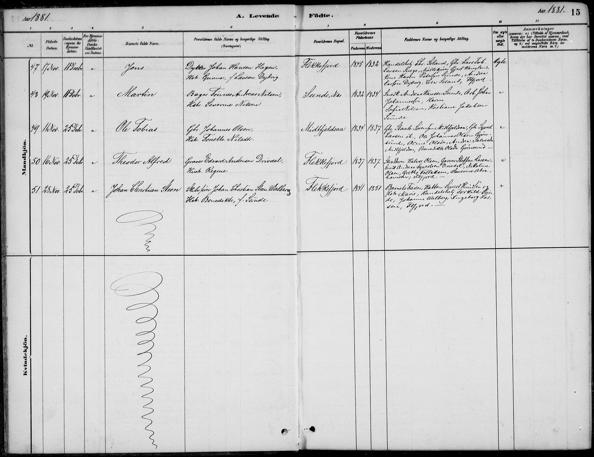 Flekkefjord sokneprestkontor, AV/SAK-1111-0012/F/Fb/Fbc/L0007: Klokkerbok nr. B 7, 1880-1902, s. 15