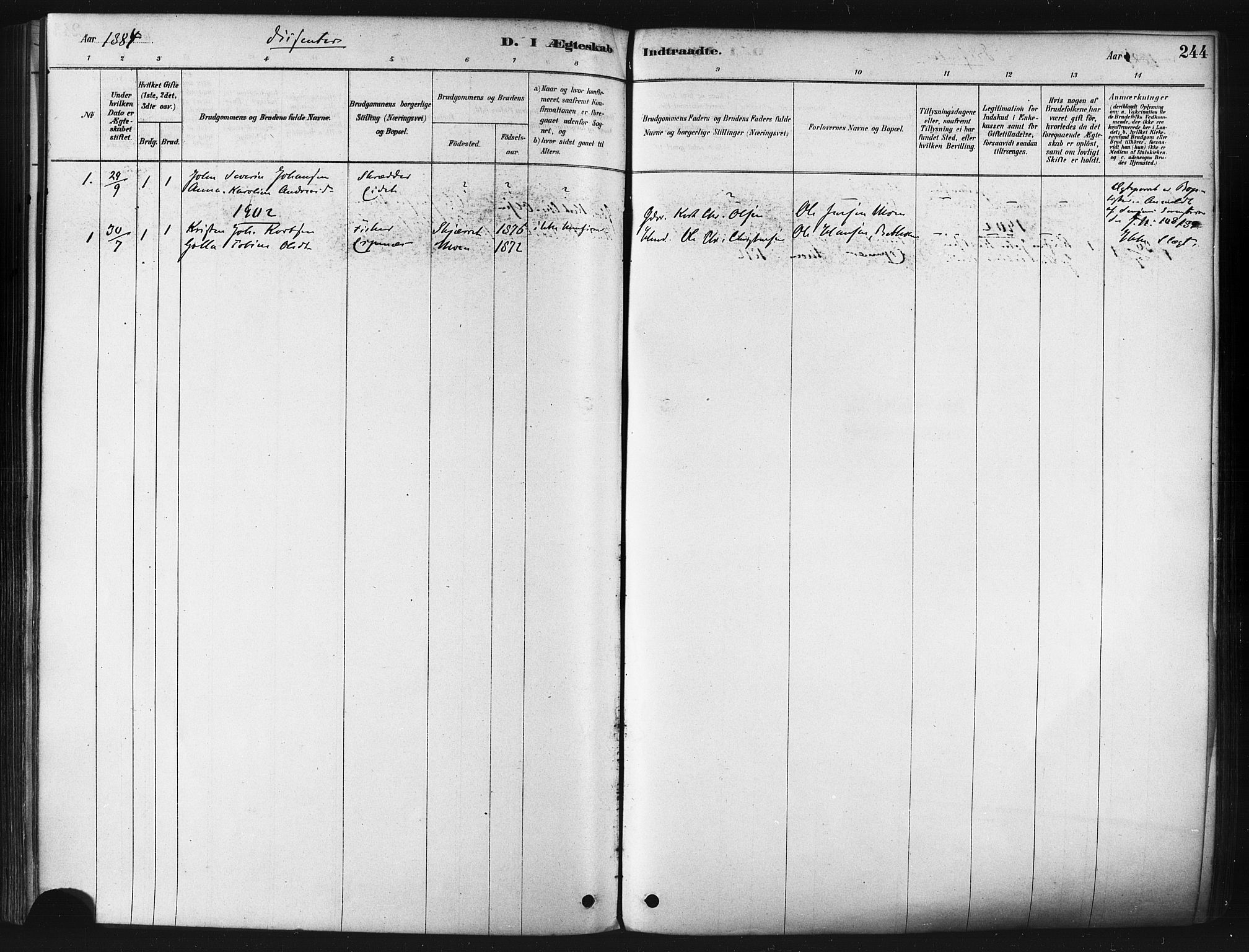 Tranøy sokneprestkontor, AV/SATØ-S-1313/I/Ia/Iaa/L0009kirke: Ministerialbok nr. 9, 1878-1904, s. 244