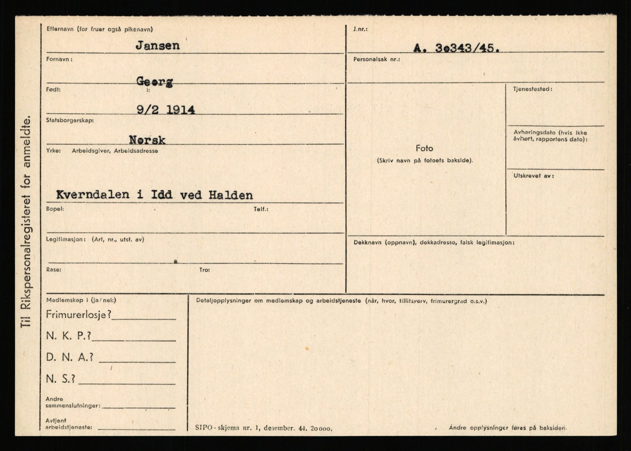 Statspolitiet - Hovedkontoret / Osloavdelingen, AV/RA-S-1329/C/Ca/L0007: Hol - Joelsen, 1943-1945, s. 3421