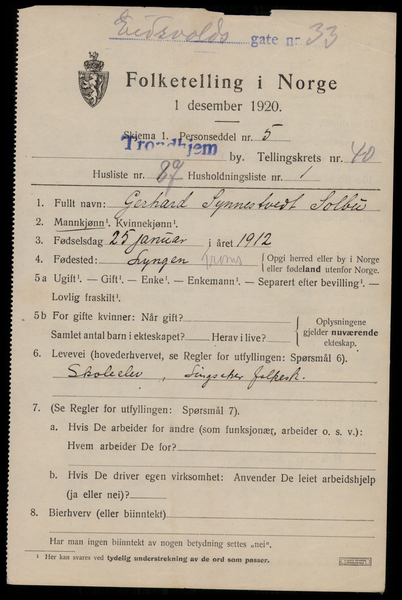SAT, Folketelling 1920 for 1601 Trondheim kjøpstad, 1920, s. 90888
