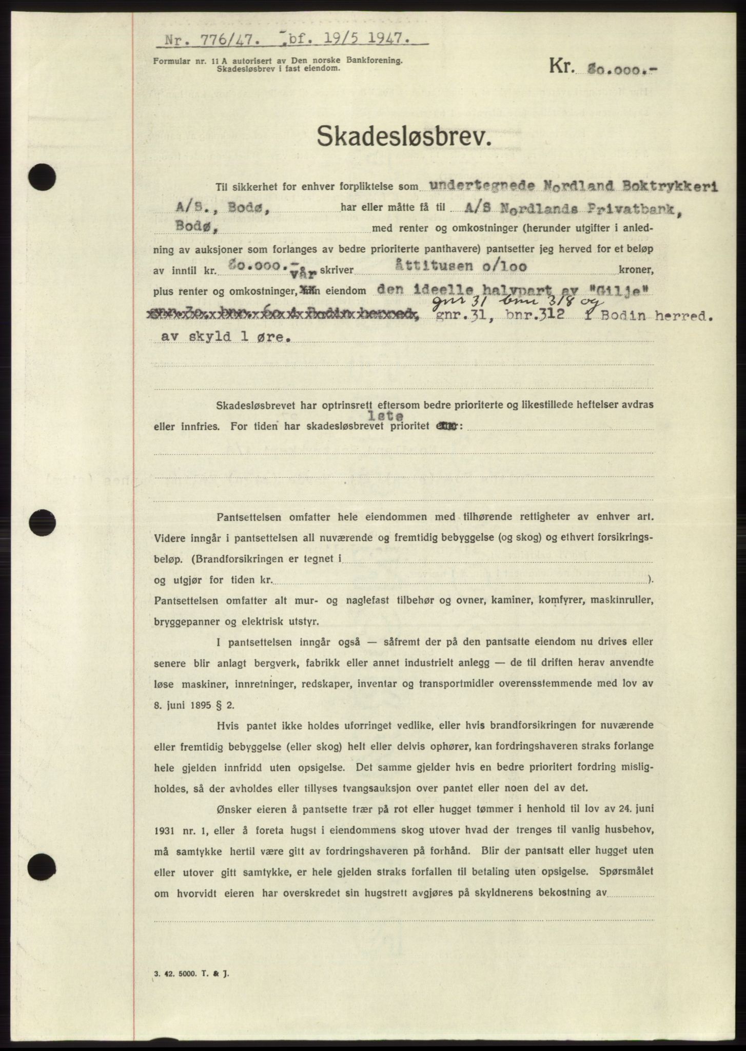 Salten sorenskriveri, AV/SAT-A-4578/1/2/2C: Pantebok nr. B11-12, 1947-1947, Dagboknr: 776/1947