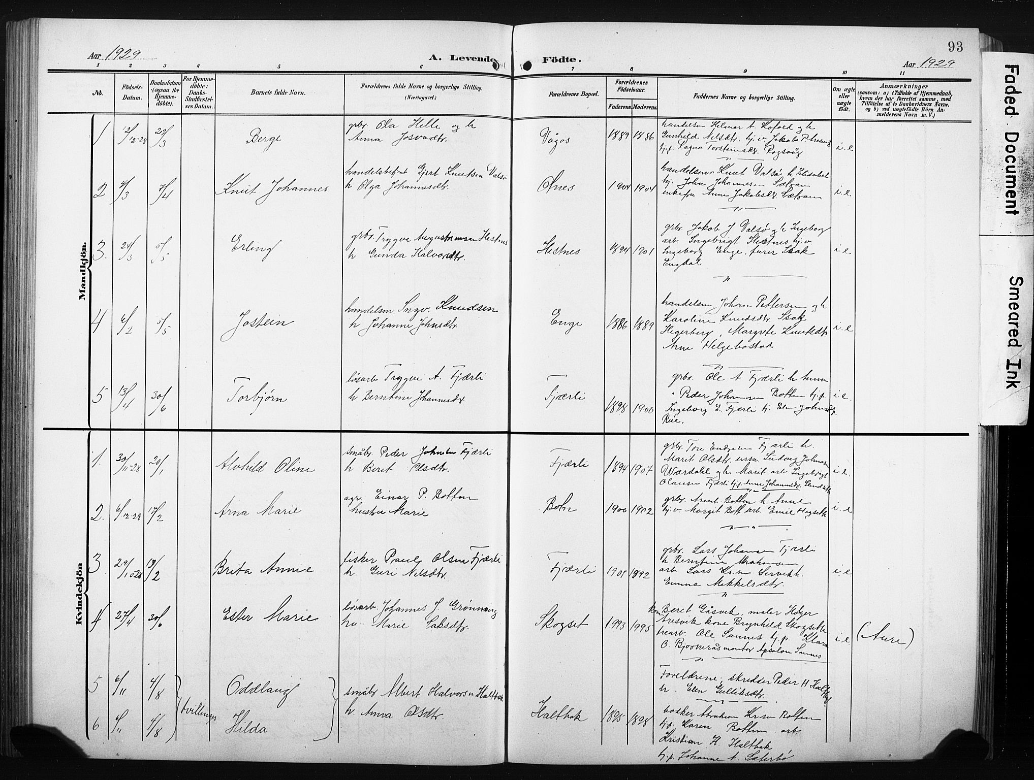 Ministerialprotokoller, klokkerbøker og fødselsregistre - Møre og Romsdal, SAT/A-1454/580/L0927: Klokkerbok nr. 580C02, 1904-1932, s. 93