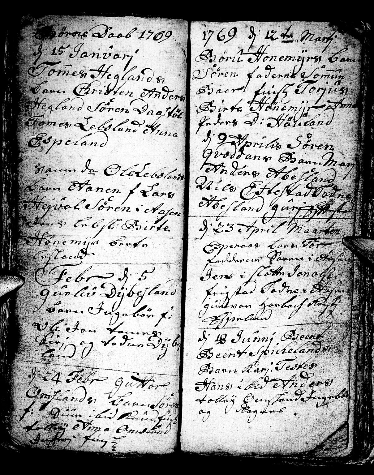 Bjelland sokneprestkontor, SAK/1111-0005/F/Fb/Fbb/L0001: Klokkerbok nr. B 1, 1732-1782, s. 87