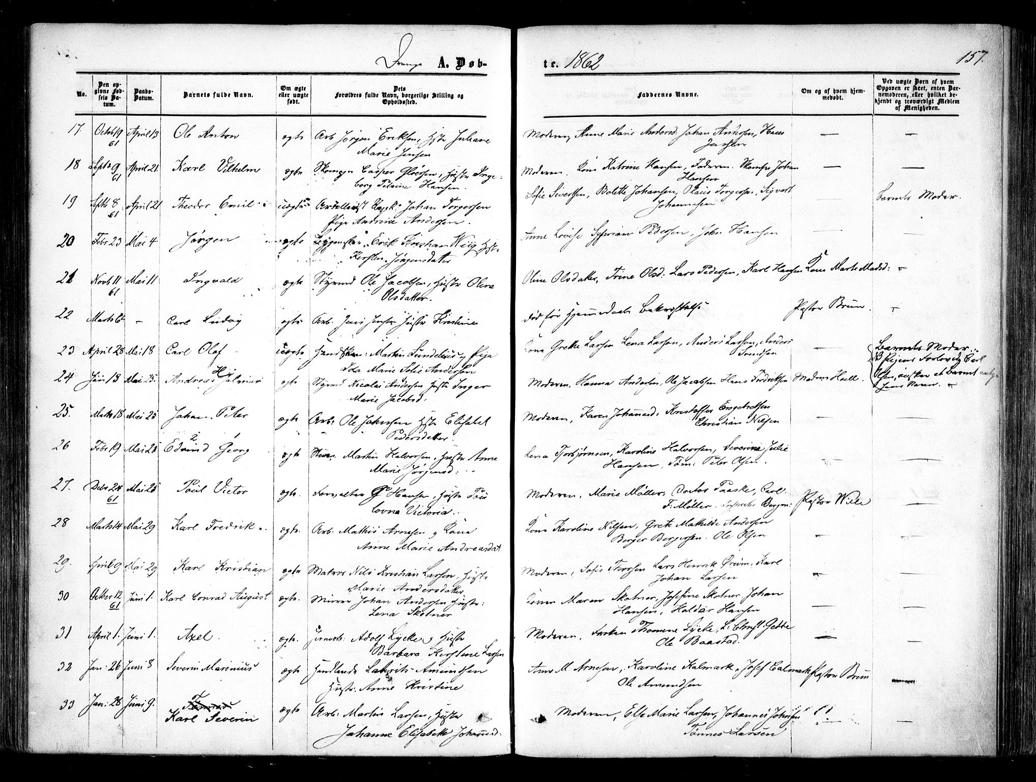 Halden prestekontor Kirkebøker, AV/SAO-A-10909/F/Fa/L0007: Ministerialbok nr. I 7, 1857-1865, s. 157