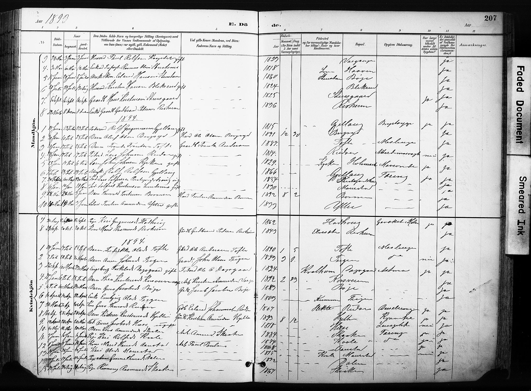 Skjåk prestekontor, AV/SAH-PREST-072/H/Ha/Hab/L0003: Klokkerbok nr. 3, 1893-1932, s. 207