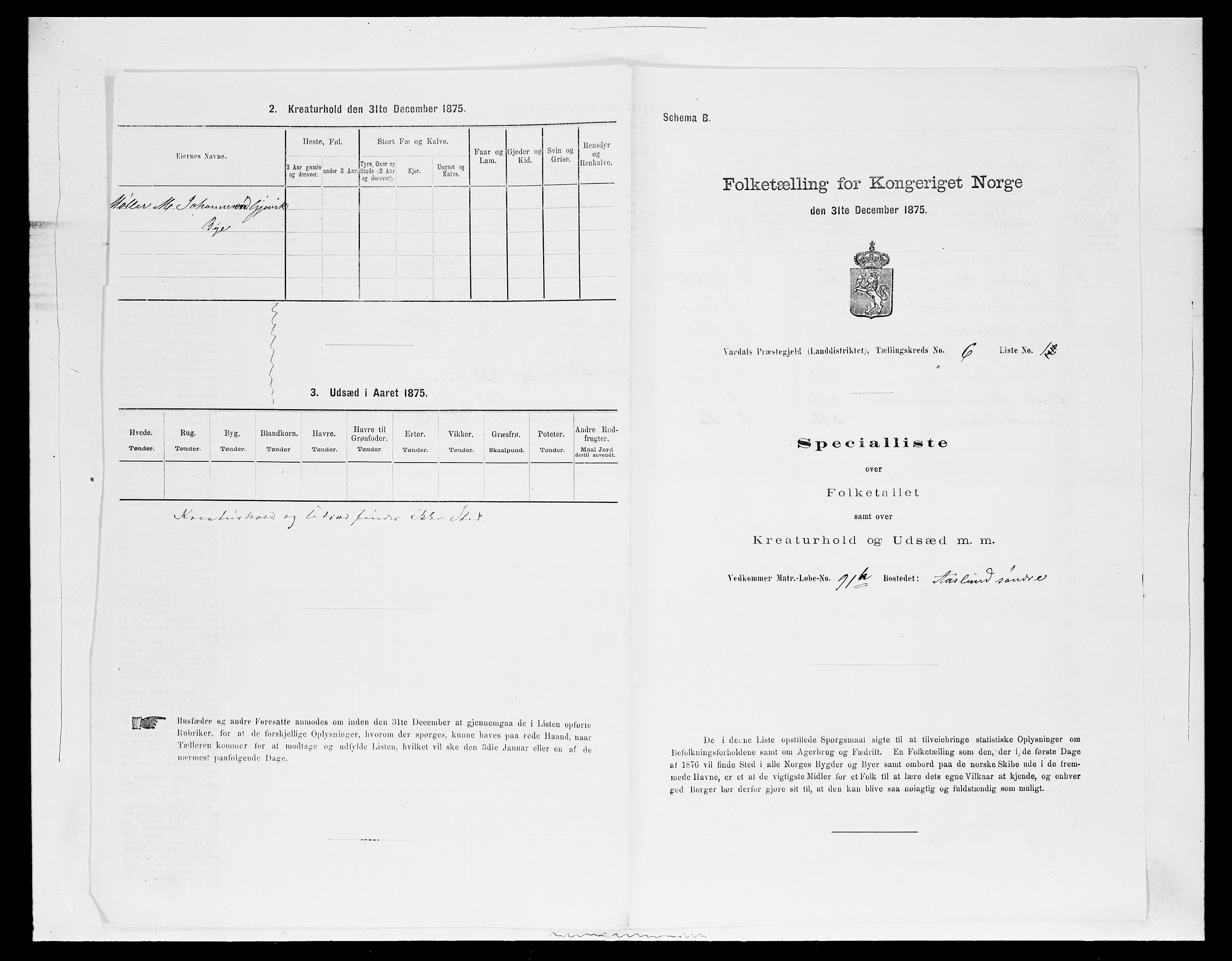 SAH, Folketelling 1875 for 0527L Vardal prestegjeld, Vardal sokn og Hunn sokn, 1875, s. 855