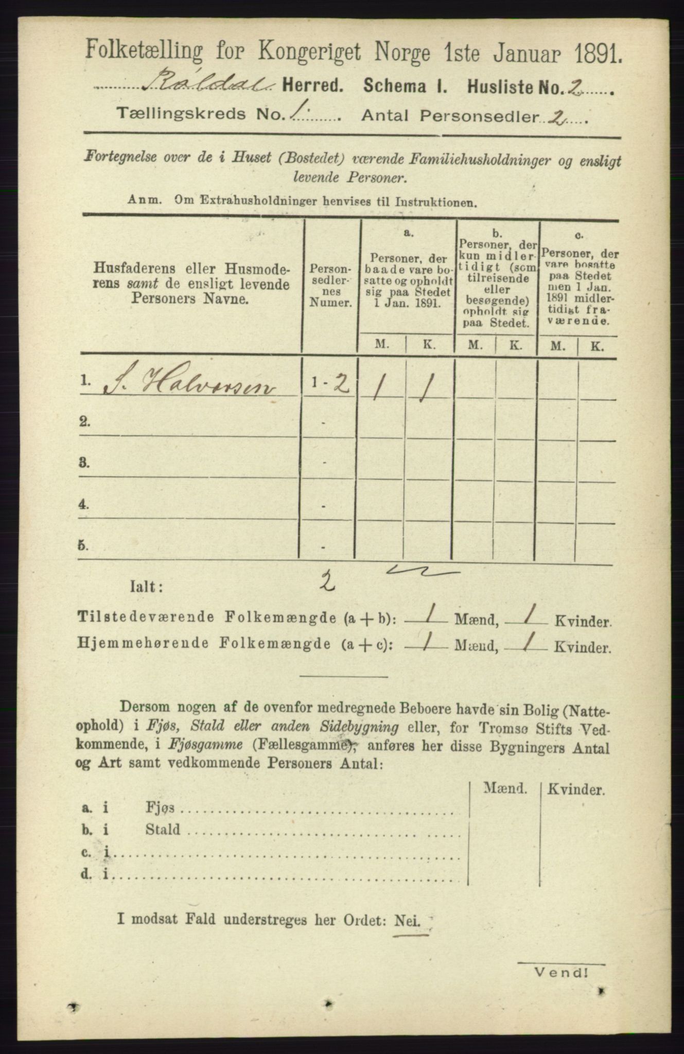 RA, Folketelling 1891 for 1229 Røldal herred, 1891, s. 15