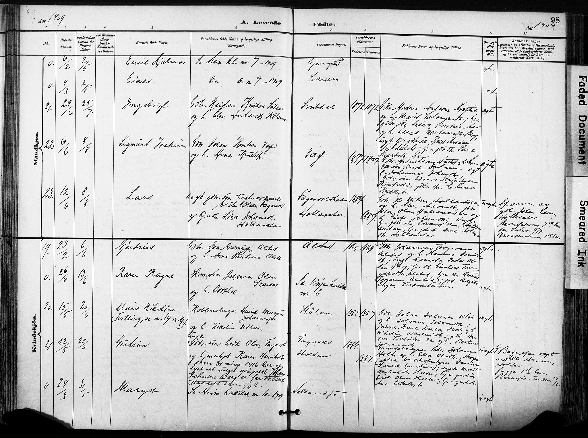 Ministerialprotokoller, klokkerbøker og fødselsregistre - Sør-Trøndelag, AV/SAT-A-1456/630/L0497: Ministerialbok nr. 630A10, 1896-1910, s. 98