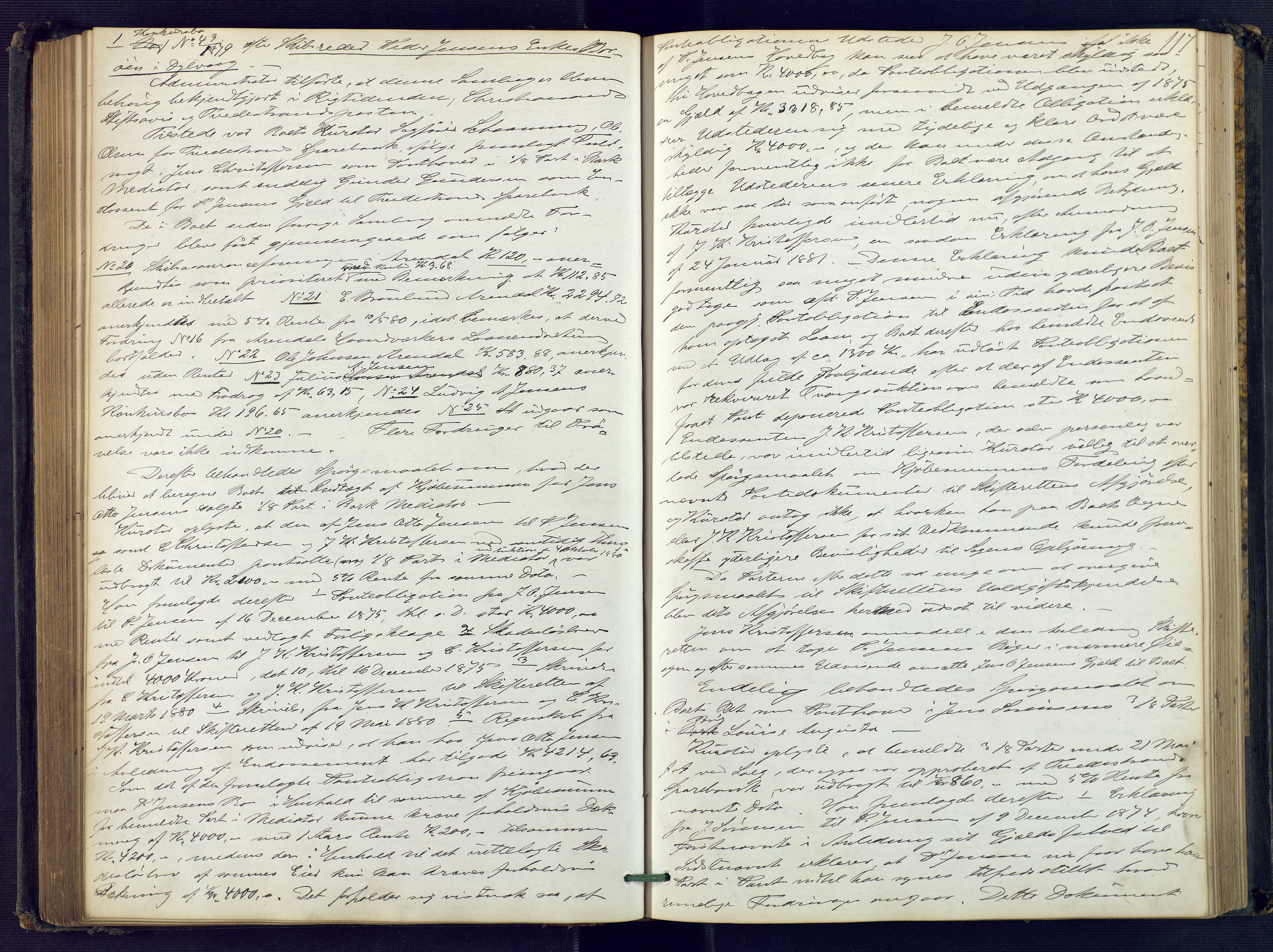 Holt sorenskriveri, AV/SAK-1221-0002/H/Hc/L0016: Skiftebehandlingsprotokoll nr. 7, 1879-1885, s. 116b-117a