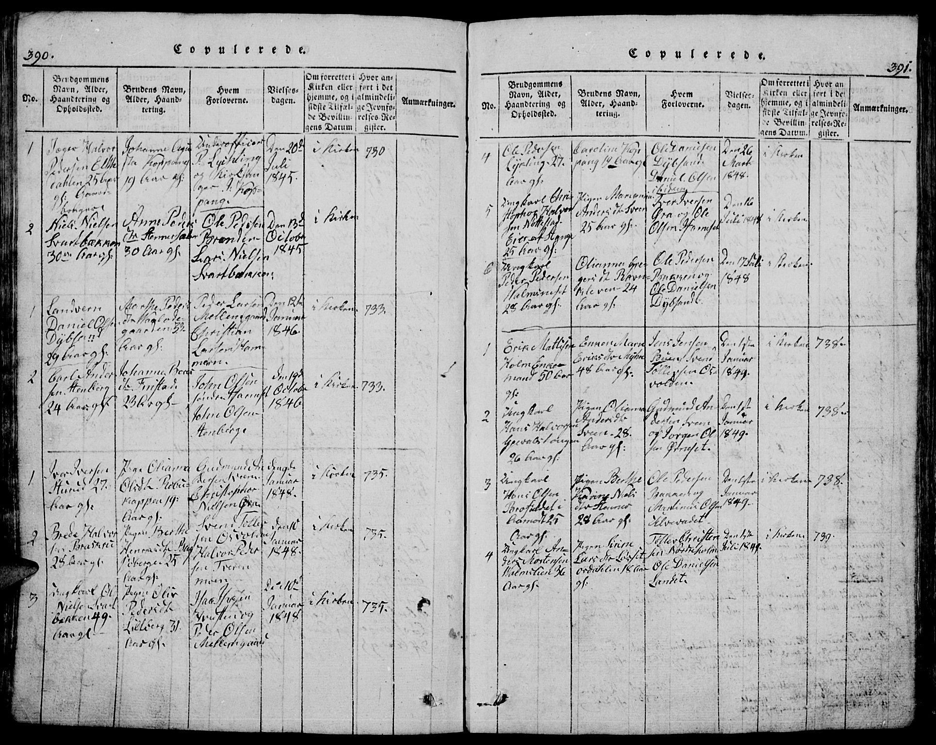 Trysil prestekontor, SAH/PREST-046/H/Ha/Hab/L0005: Klokkerbok nr. 5, 1814-1877, s. 390-391