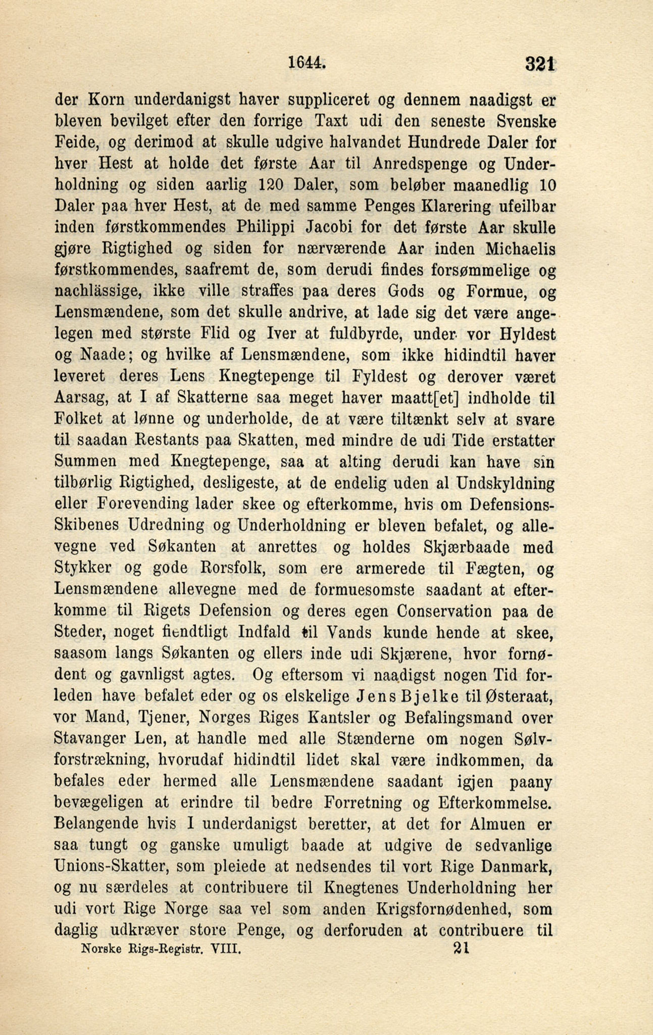 Publikasjoner utgitt av Det Norske Historiske Kildeskriftfond, PUBL/-/-/-: Norske Rigs-Registranter, bind 8, 1641-1648, s. 321