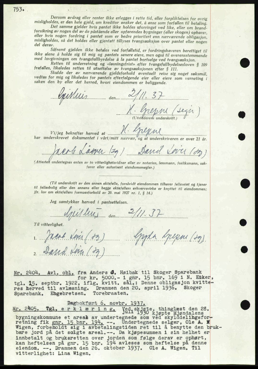 Eiker, Modum og Sigdal sorenskriveri, SAKO/A-123/G/Ga/Gab/L0036: Pantebok nr. A6, 1937-1937, Dagboknr: 2404/1937
