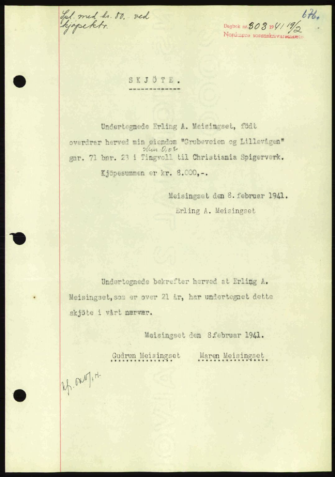 Nordmøre sorenskriveri, SAT/A-4132/1/2/2Ca: Pantebok nr. A89, 1940-1941, Dagboknr: 303/1941