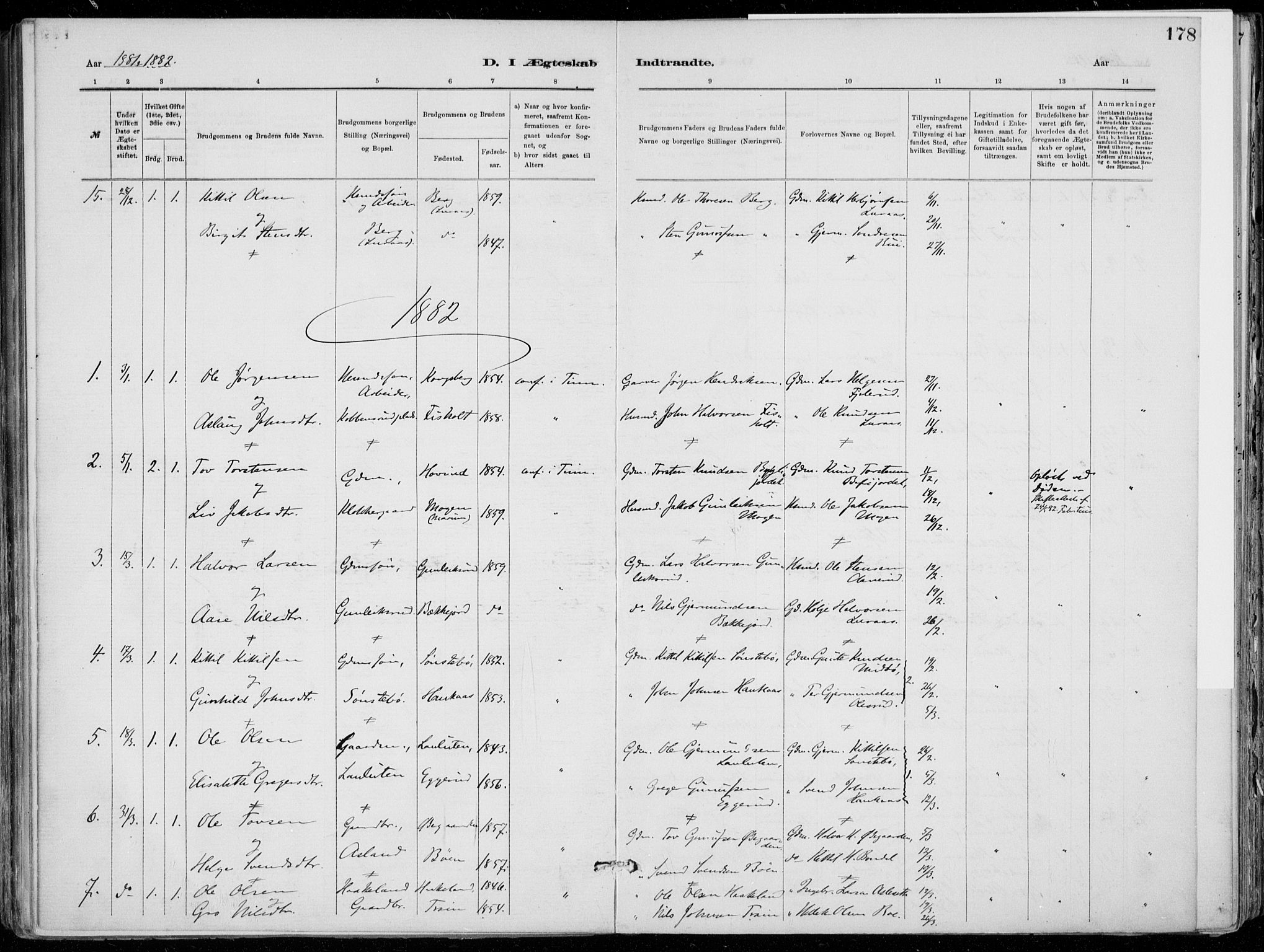 Tinn kirkebøker, AV/SAKO-A-308/F/Fa/L0007: Ministerialbok nr. I 7, 1878-1922, s. 178