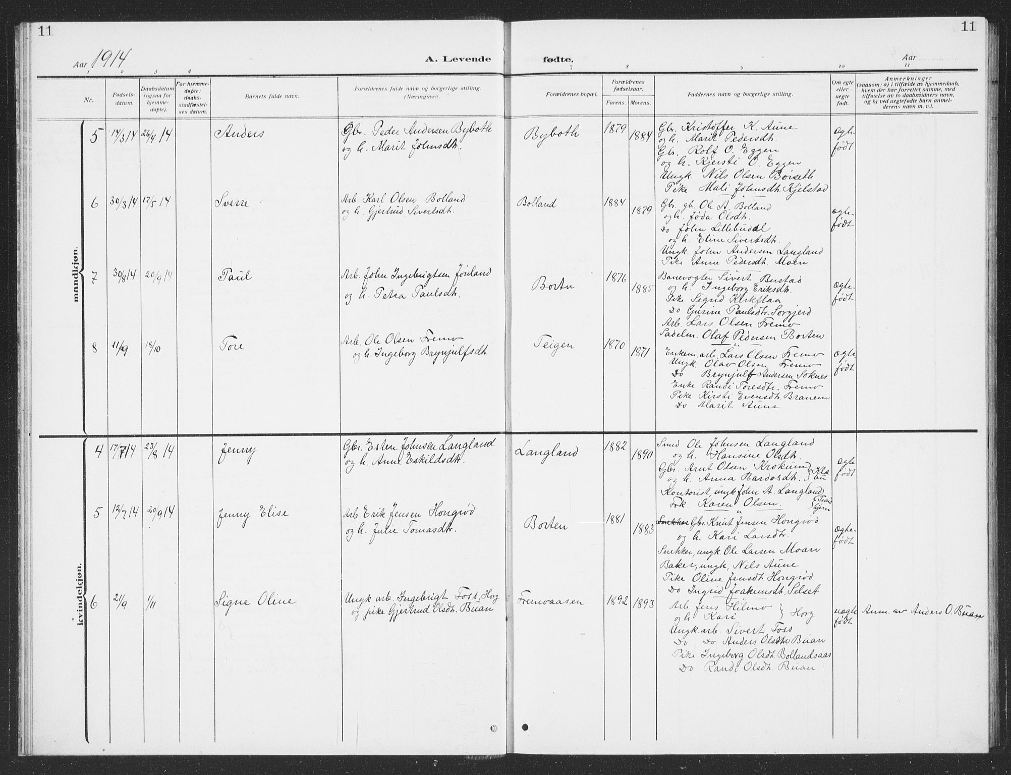 Ministerialprotokoller, klokkerbøker og fødselsregistre - Sør-Trøndelag, SAT/A-1456/693/L1124: Klokkerbok nr. 693C05, 1911-1941, s. 11