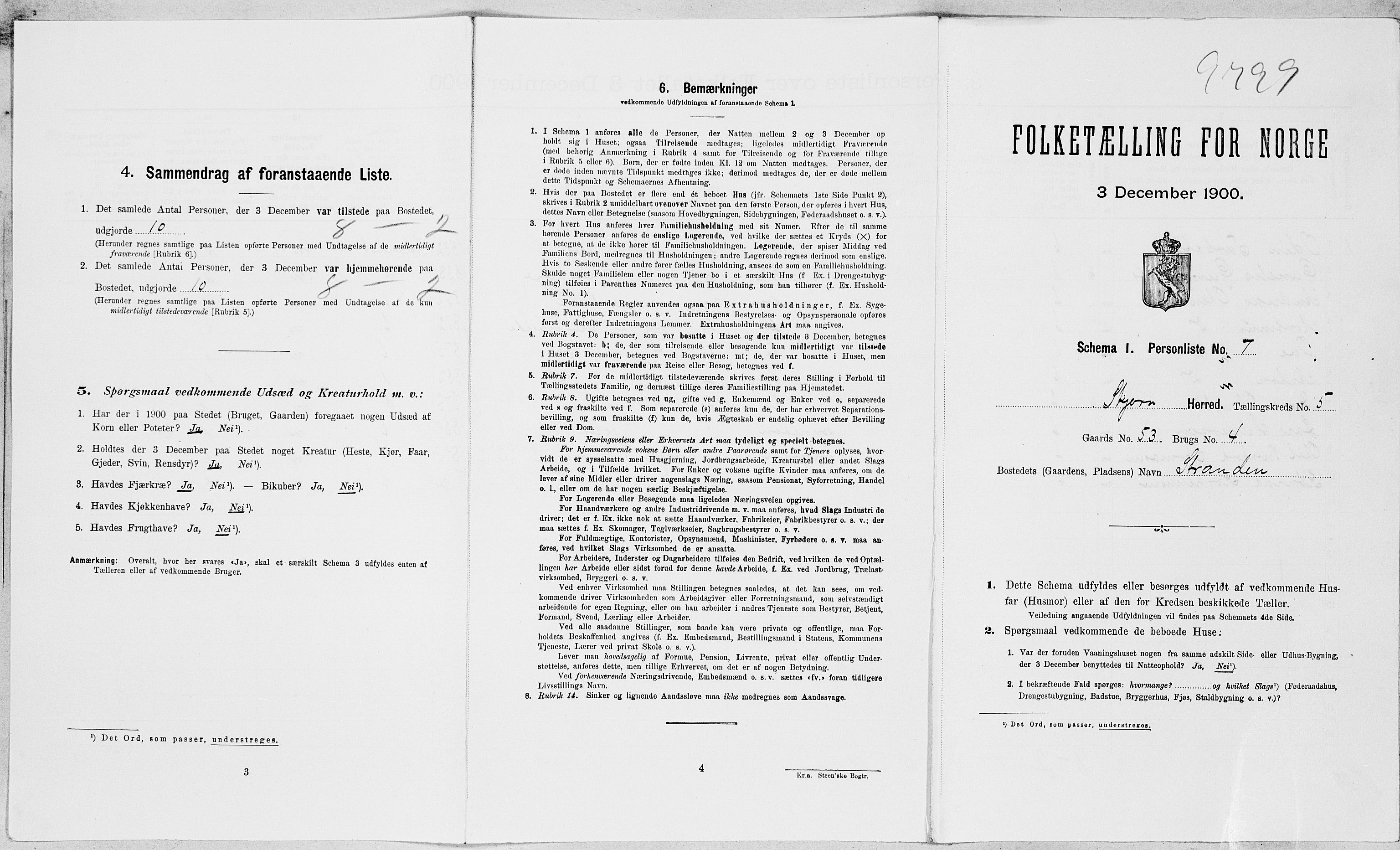 SAT, Folketelling 1900 for 1626 Stjørna herred, 1900, s. 424