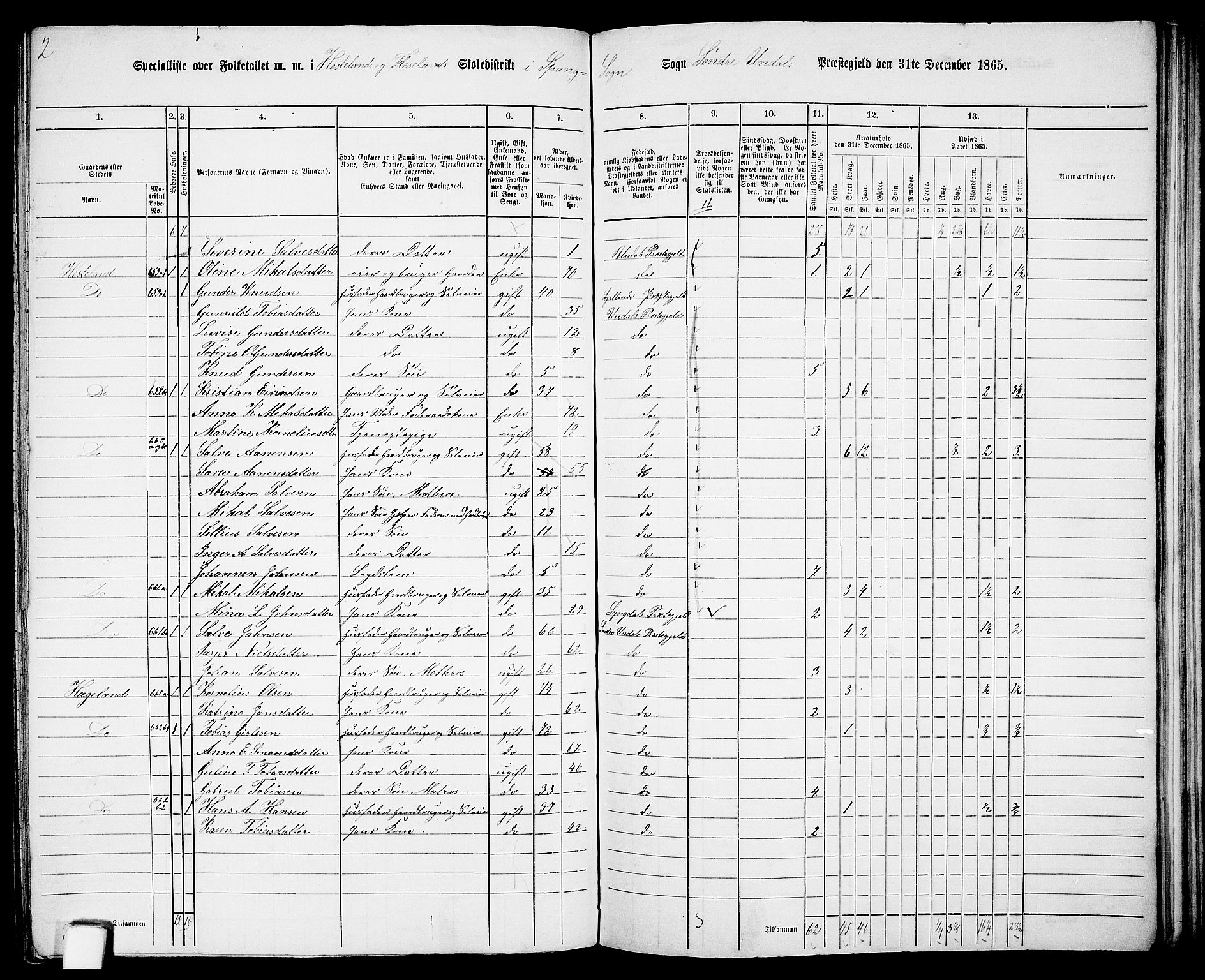 RA, Folketelling 1865 for 1029P Sør-Audnedal prestegjeld, 1865, s. 152