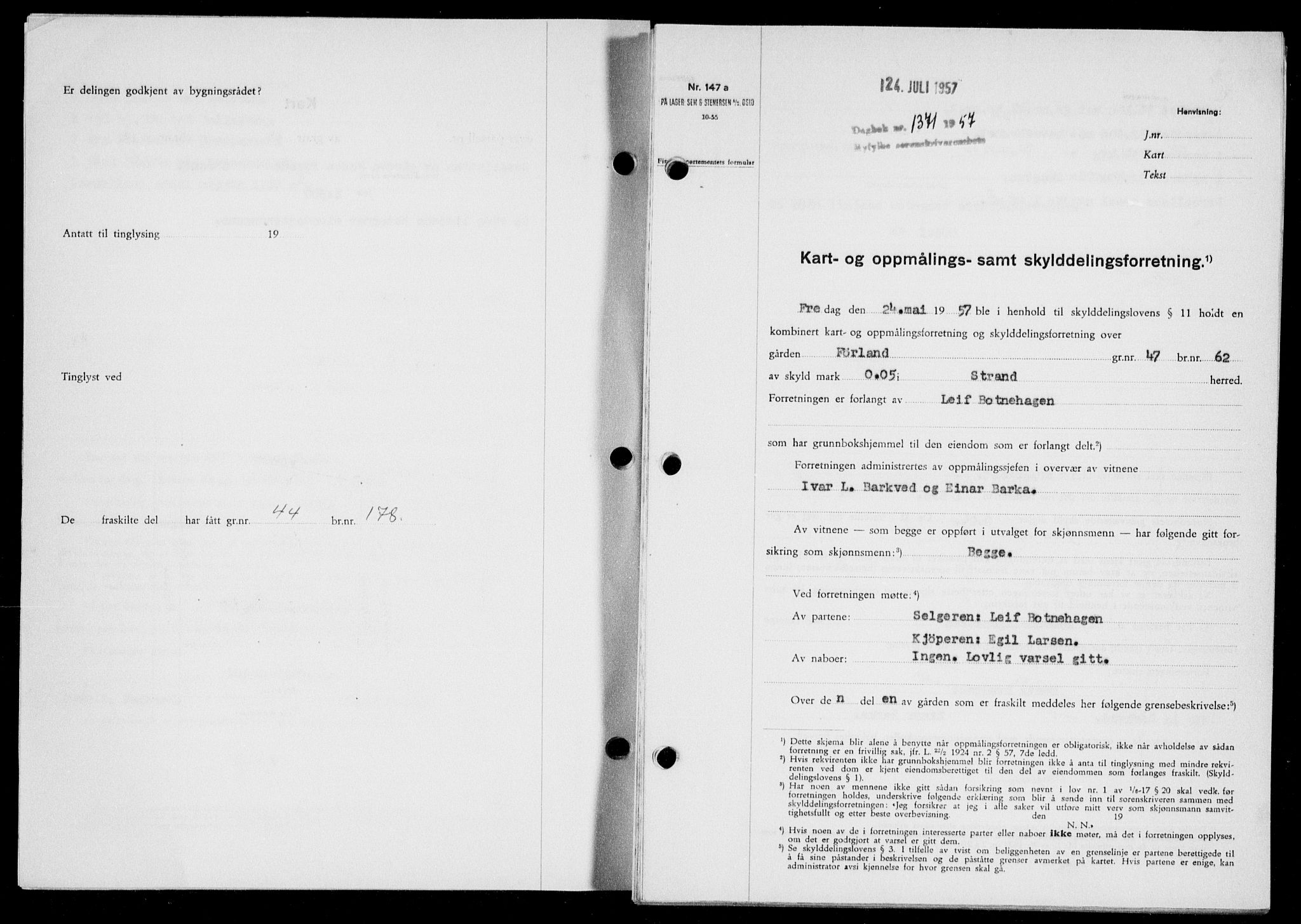Ryfylke tingrett, SAST/A-100055/001/II/IIB/L0139: Pantebok nr. 118, 1957-1957, Dagboknr: 1371/1957