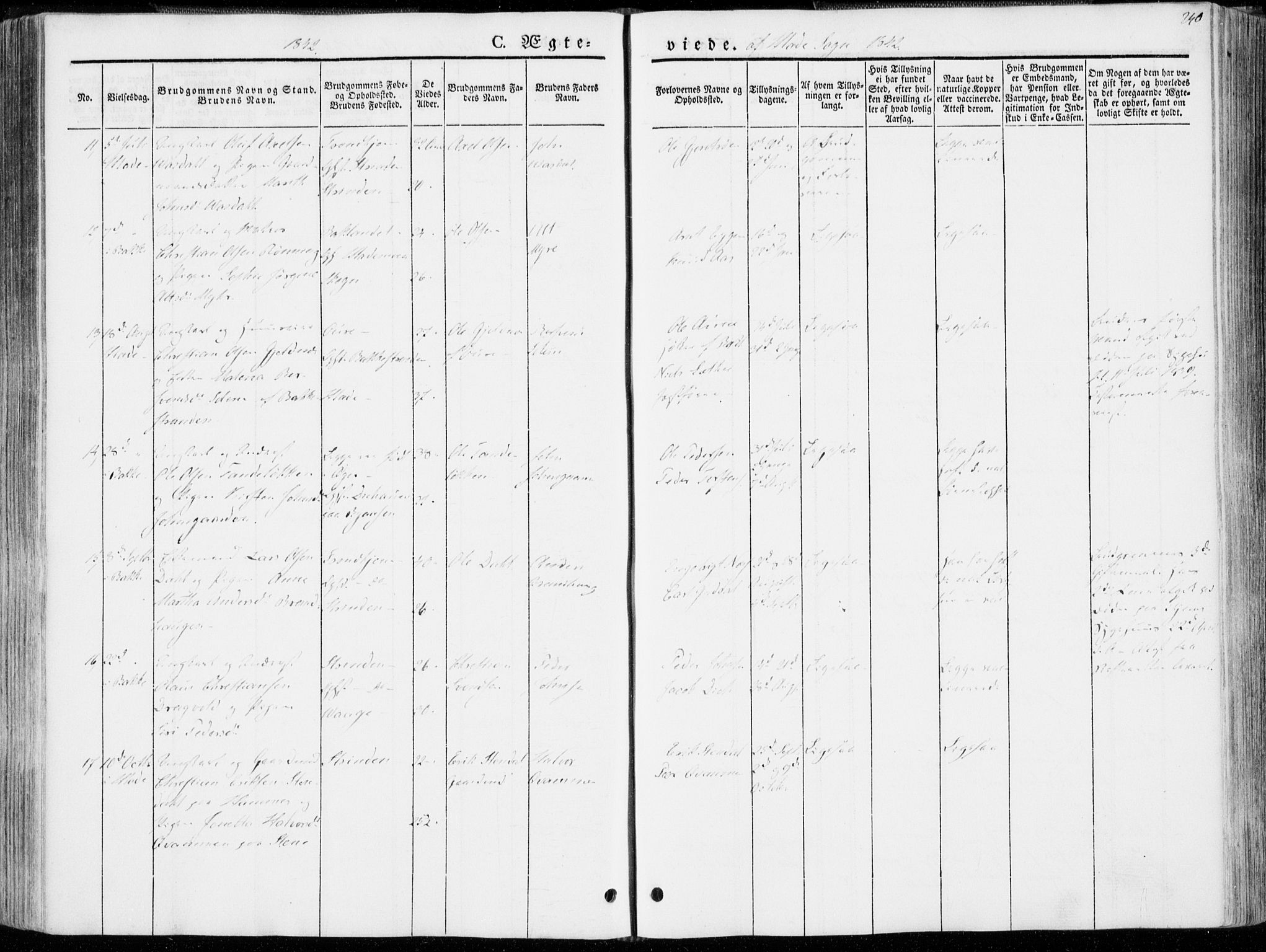 Ministerialprotokoller, klokkerbøker og fødselsregistre - Sør-Trøndelag, SAT/A-1456/606/L0290: Ministerialbok nr. 606A05, 1841-1847, s. 240