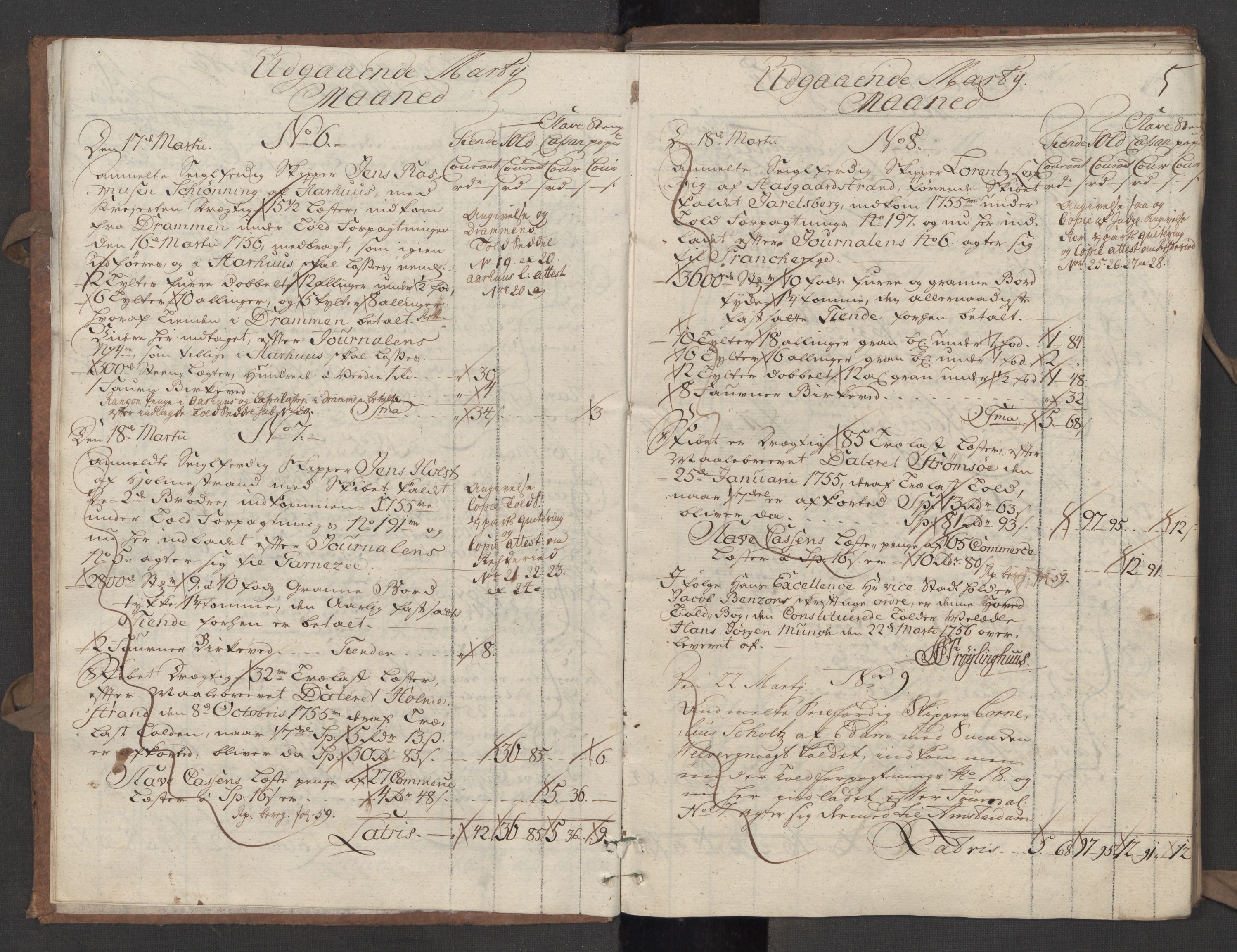 Generaltollkammeret, tollregnskaper, AV/RA-EA-5490/R09/L0022/0001: Tollregnskaper Holmestrand / Utgående hovedtollbok, 1756, s. 4b-5a