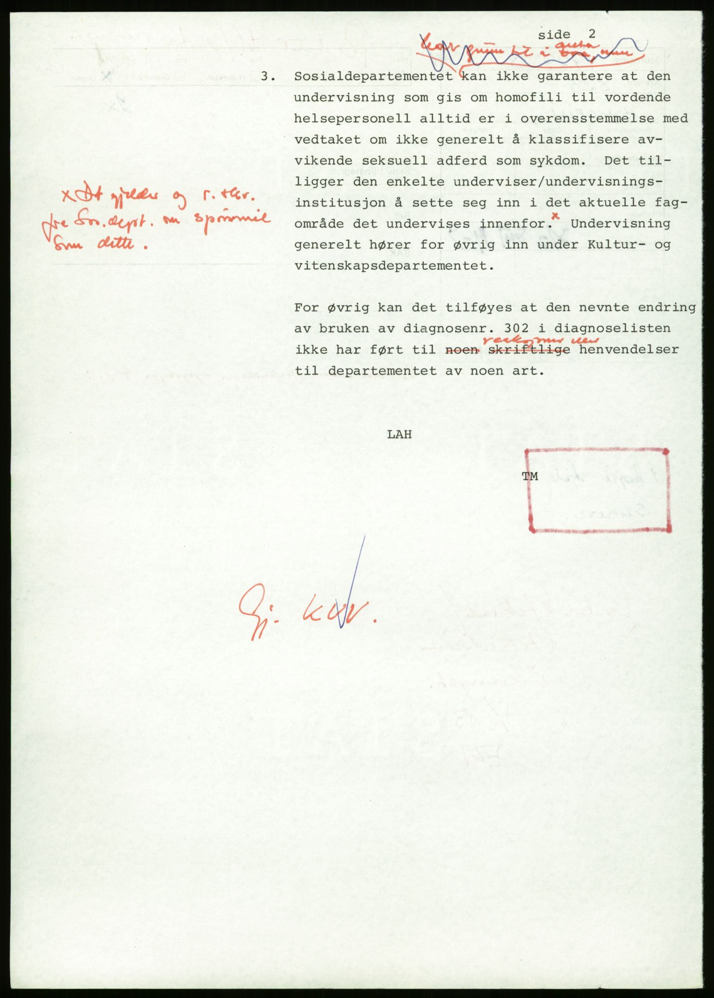 Sosialdepartementet, Helsedirektoratet, Kontoret for psykiatri, H4, RA/S-1286/D/Dc/L0611/0002: Sakarkiv / Homofili, 1962-1983, s. 3