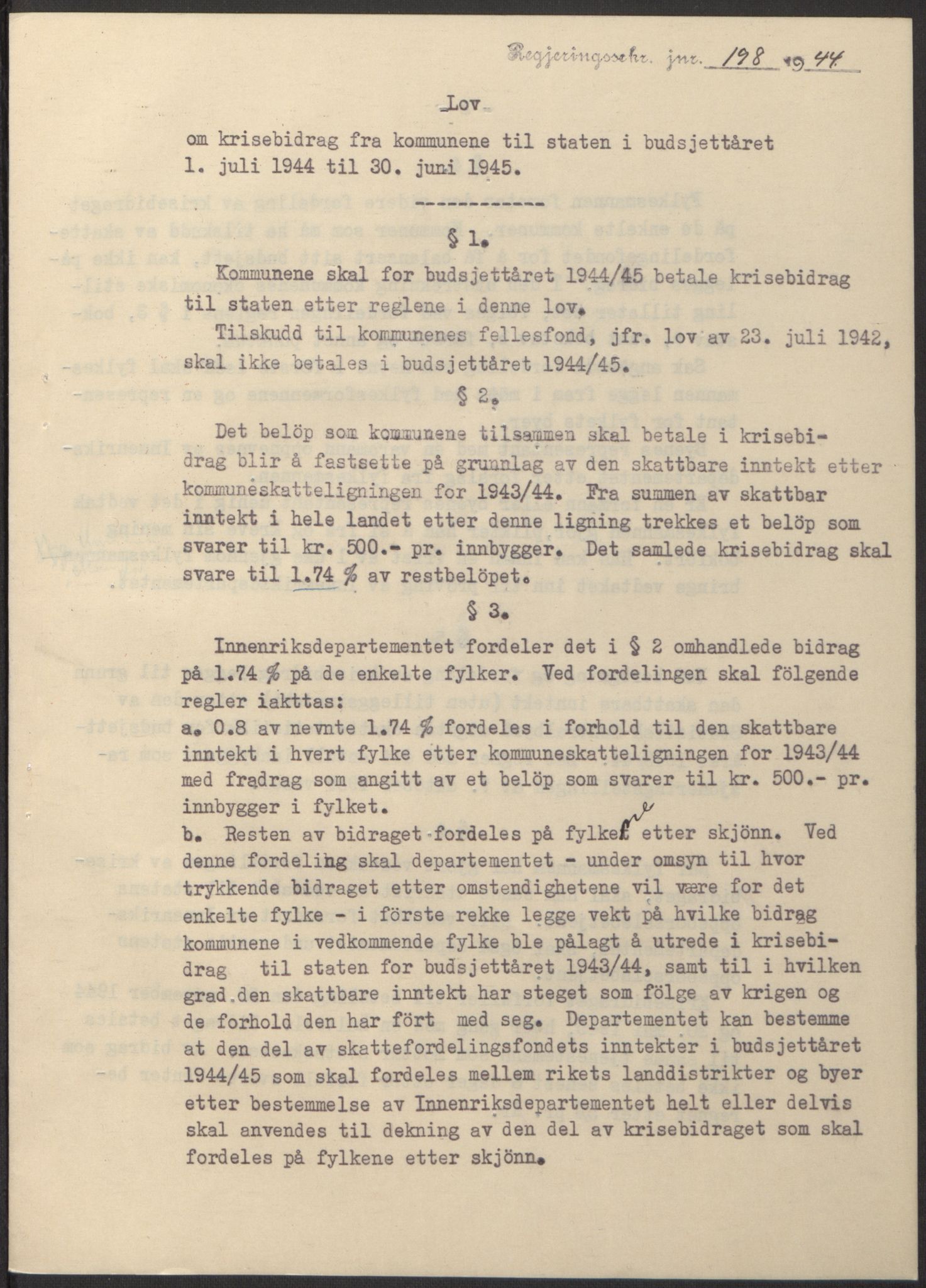 NS-administrasjonen 1940-1945 (Statsrådsekretariatet, de kommisariske statsråder mm), RA/S-4279/D/Db/L0100: Lover, 1944, s. 338